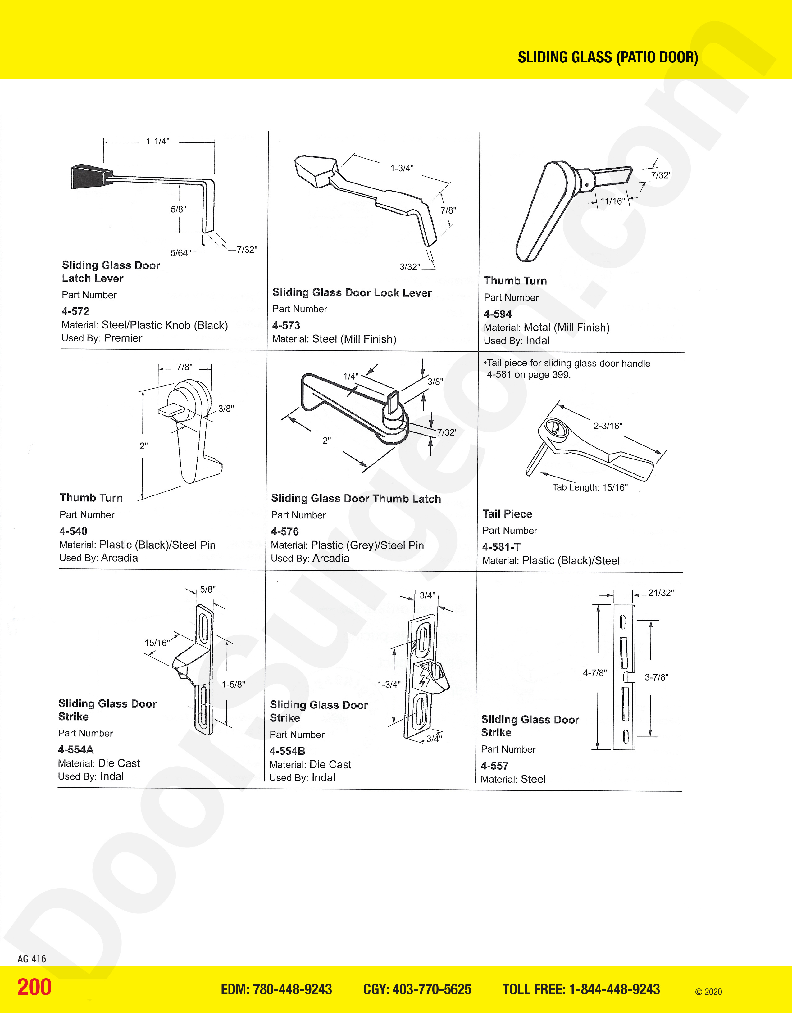 Sliding Glass and Patio Door strikes, levers and turns Acheson