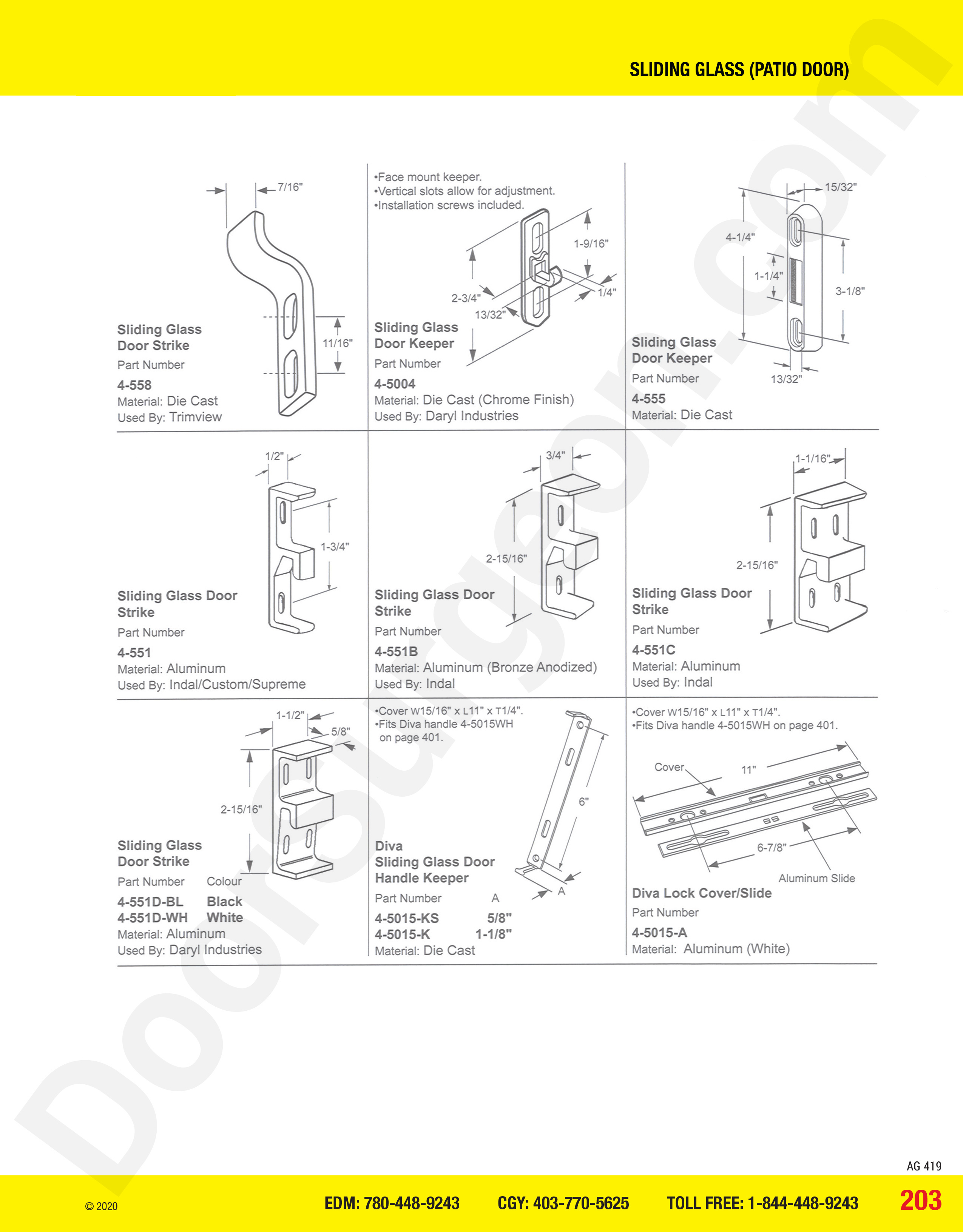 Sliding Glass and Patio Door keepers and strikes Acheson
