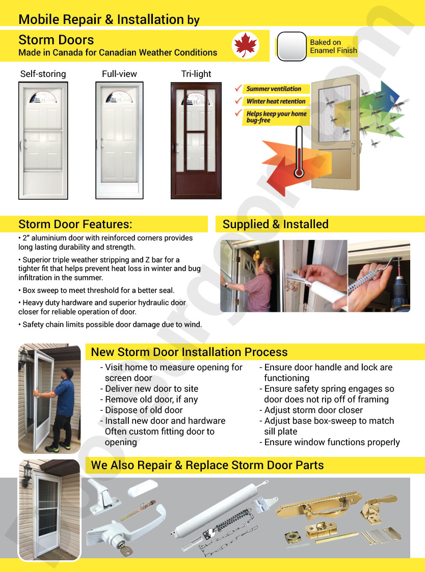 Door Surgeon locksmith shop mobile repair and installation for storm doors. Supplied and installed.