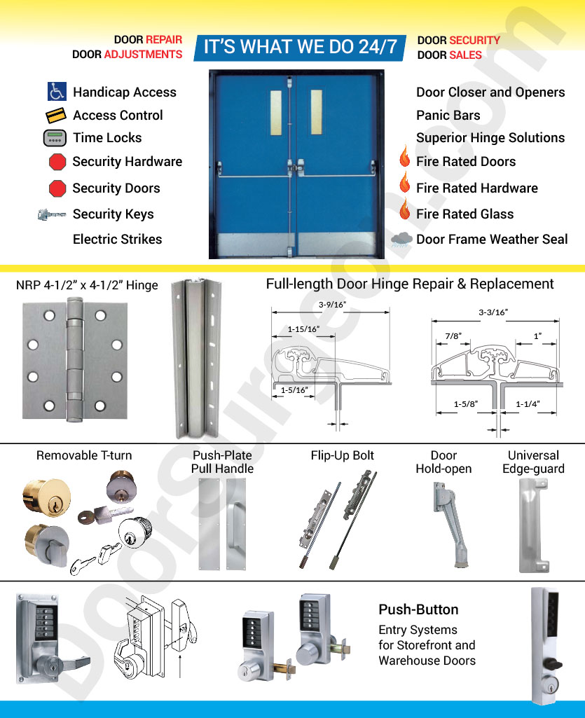 Door Surgeon locksmith shop for automatic door repair replacement or adjustments.