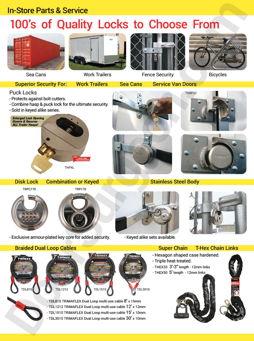 Door Surgeon locksmith shops have locks for sea cans, work trailers, fences, gates and bikes.