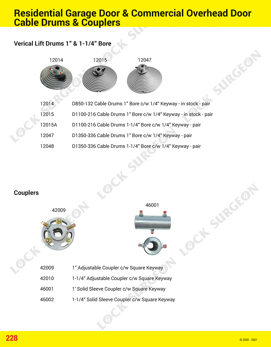 Residential garage door and commercial overhead door cable drums and couplers Acheson.