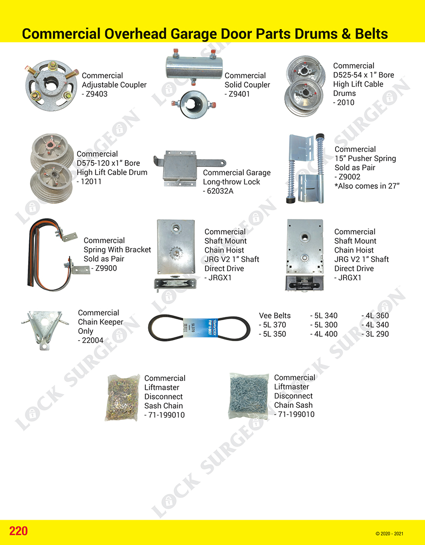 Acheson commercial overhead garage door parts drums and belts.