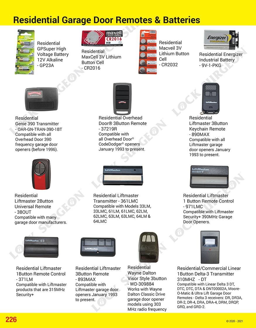 Residential garage door remotes and batteries Acheson.