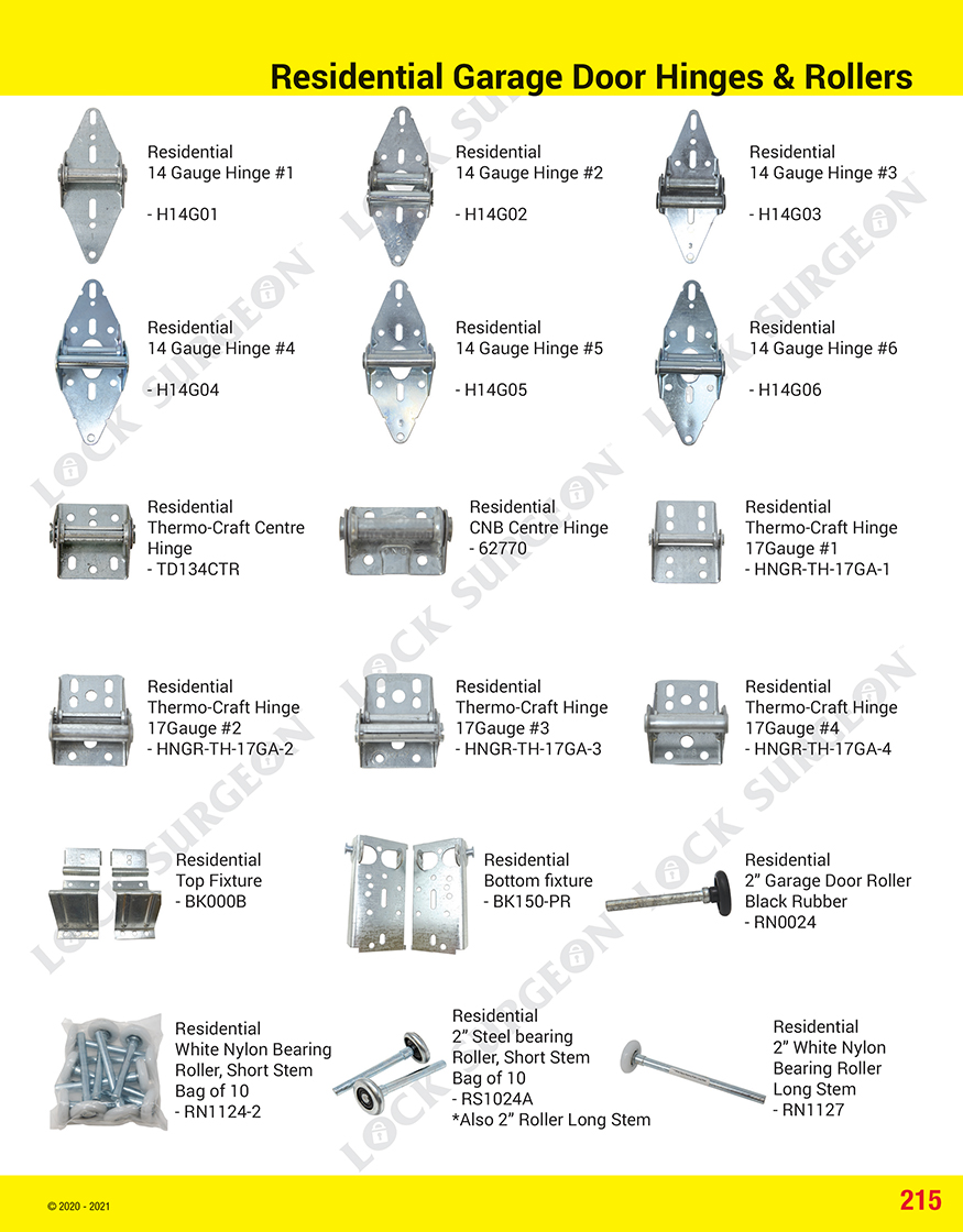 Acheson residential garage door hinges and rollers.