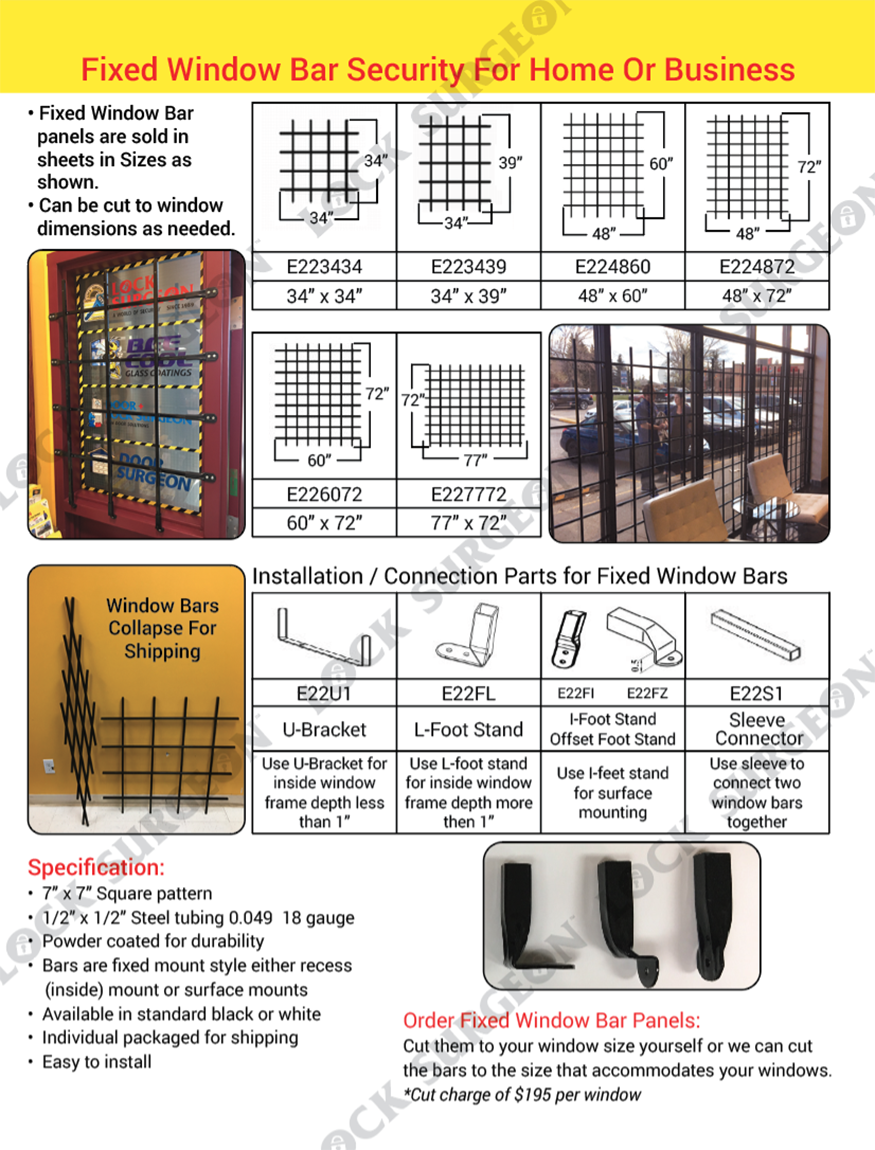 Fixed window security bars for home or business Acheson.