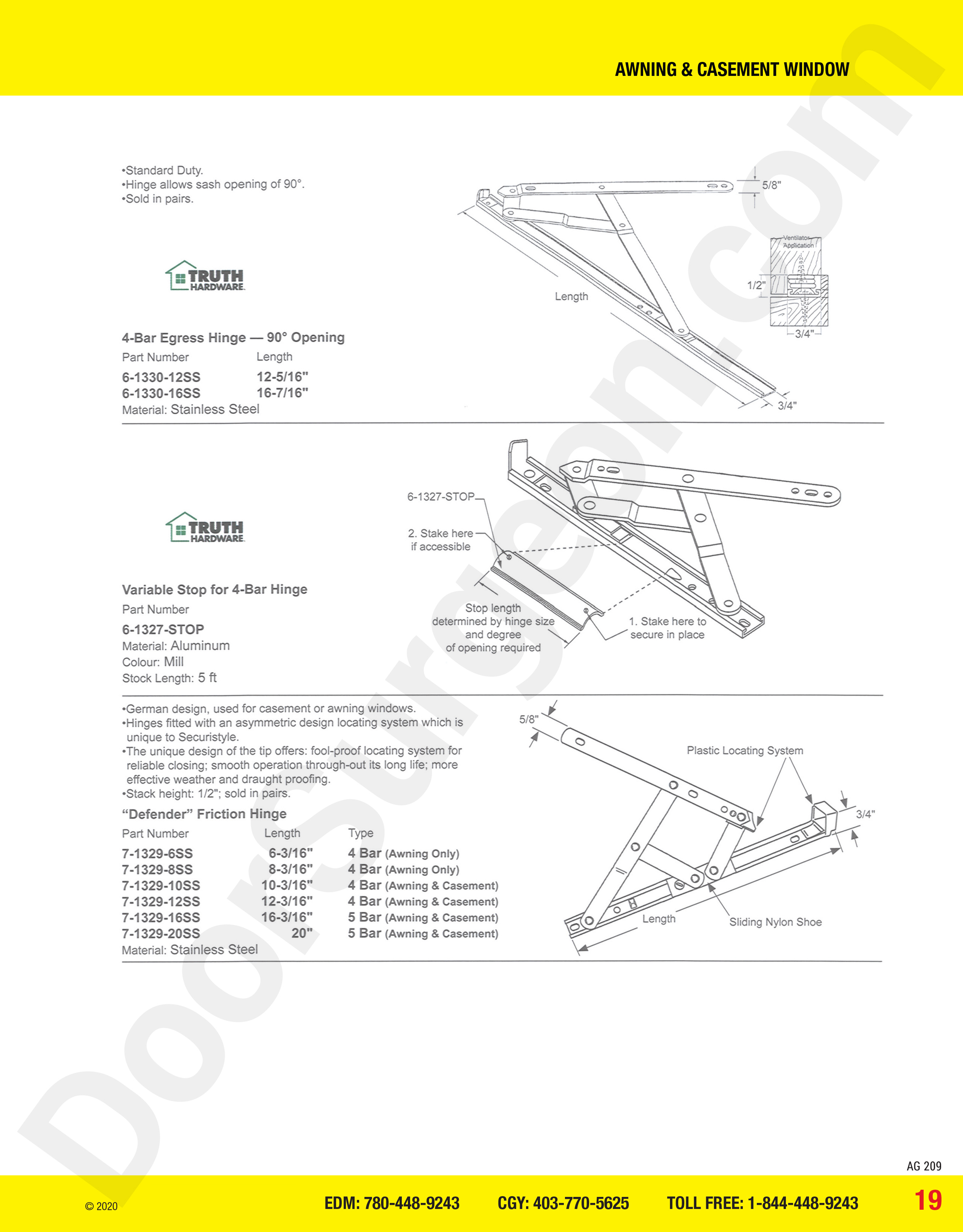 awning and casement window parts for hinges