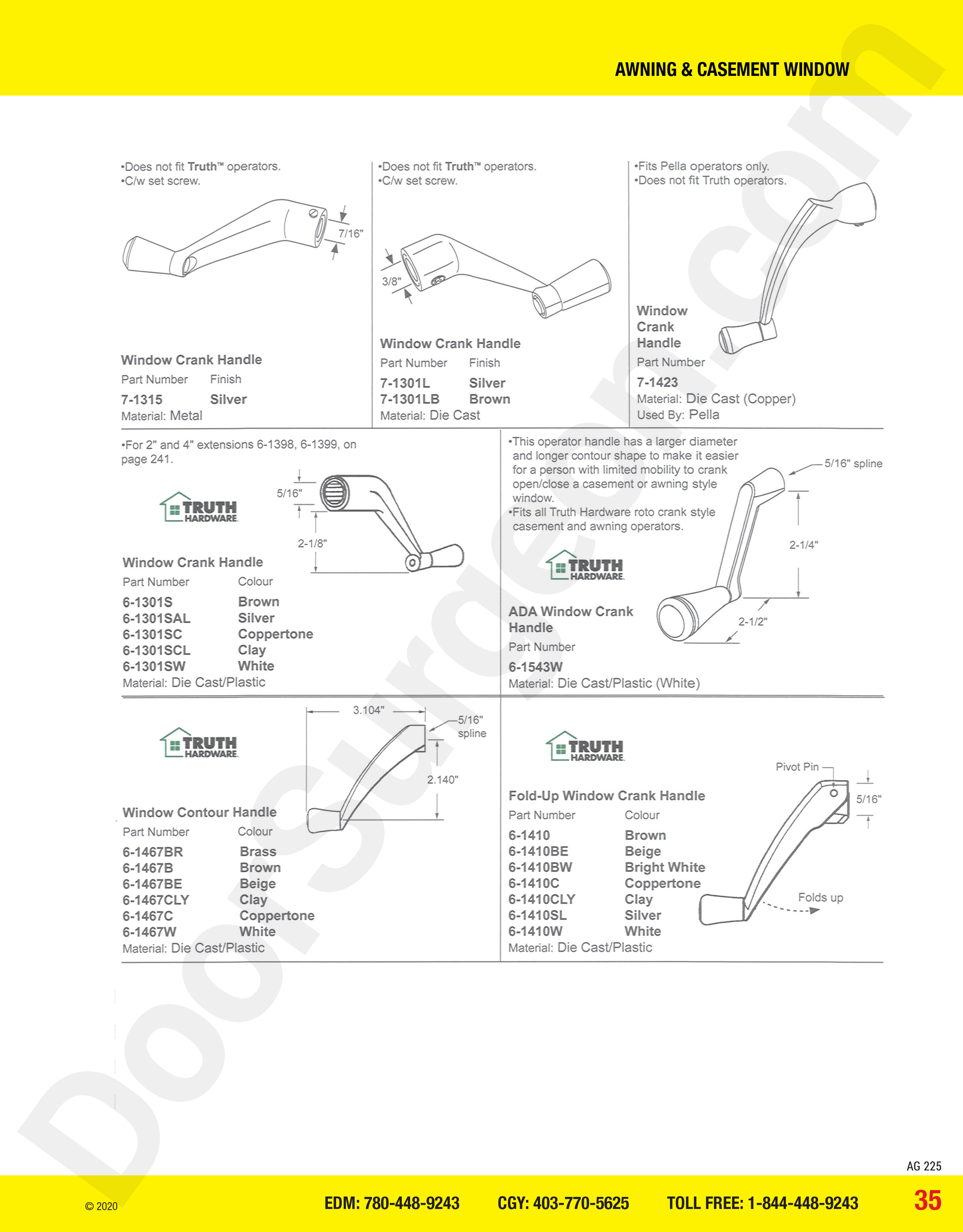 awning and casement window parts for window crank handles