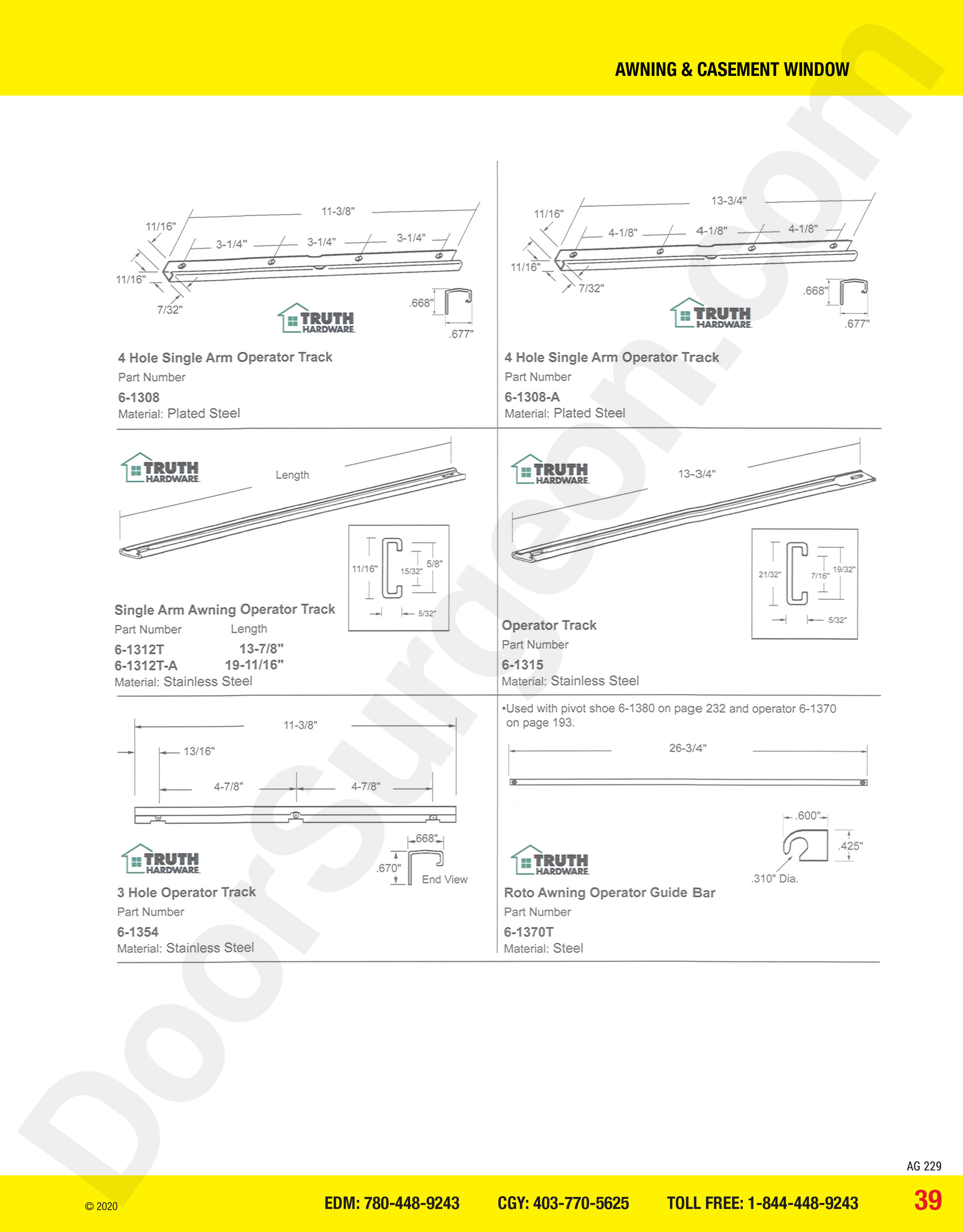 awning and casement window parts for operator track