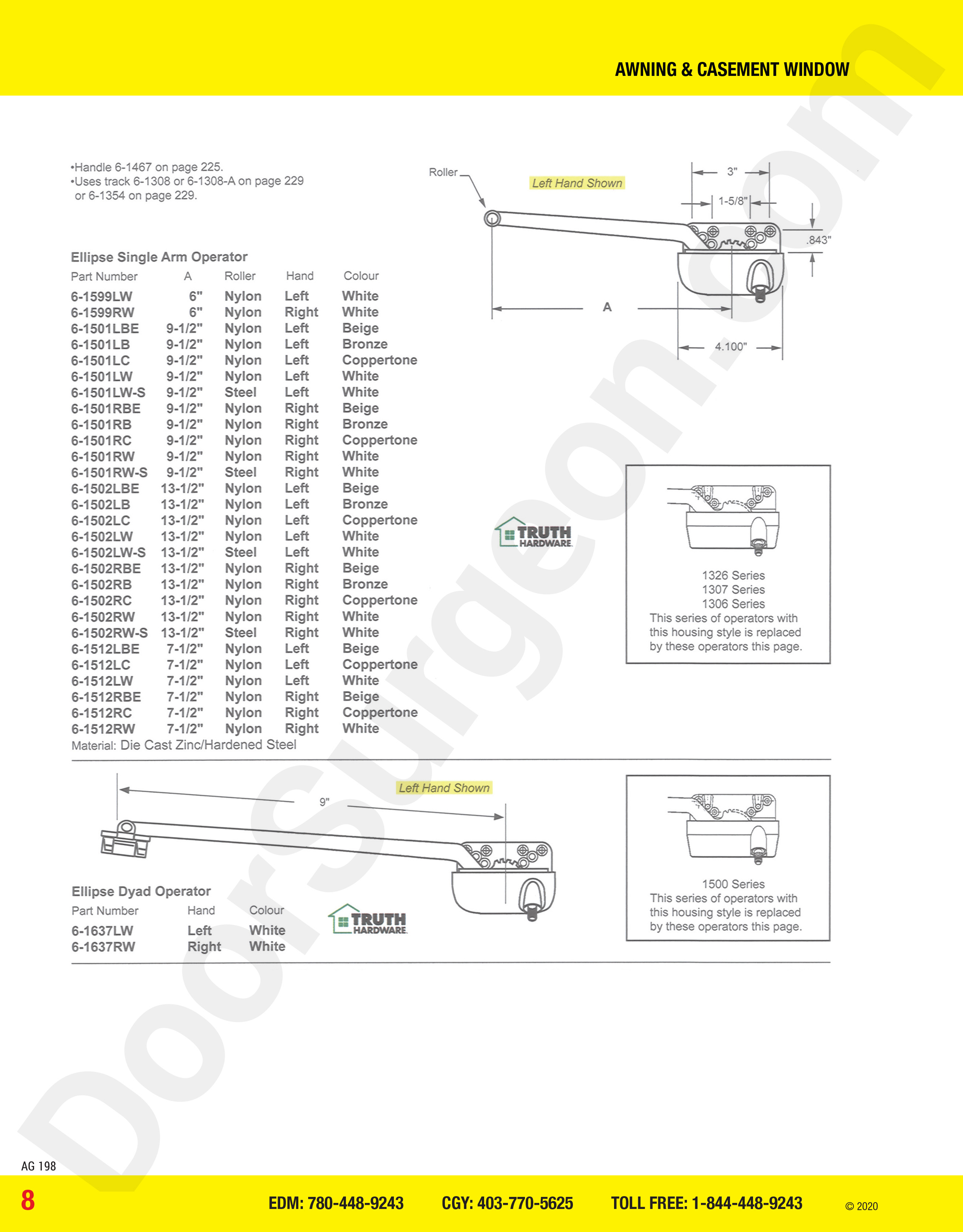 awning and casement window parts for ellipse operators