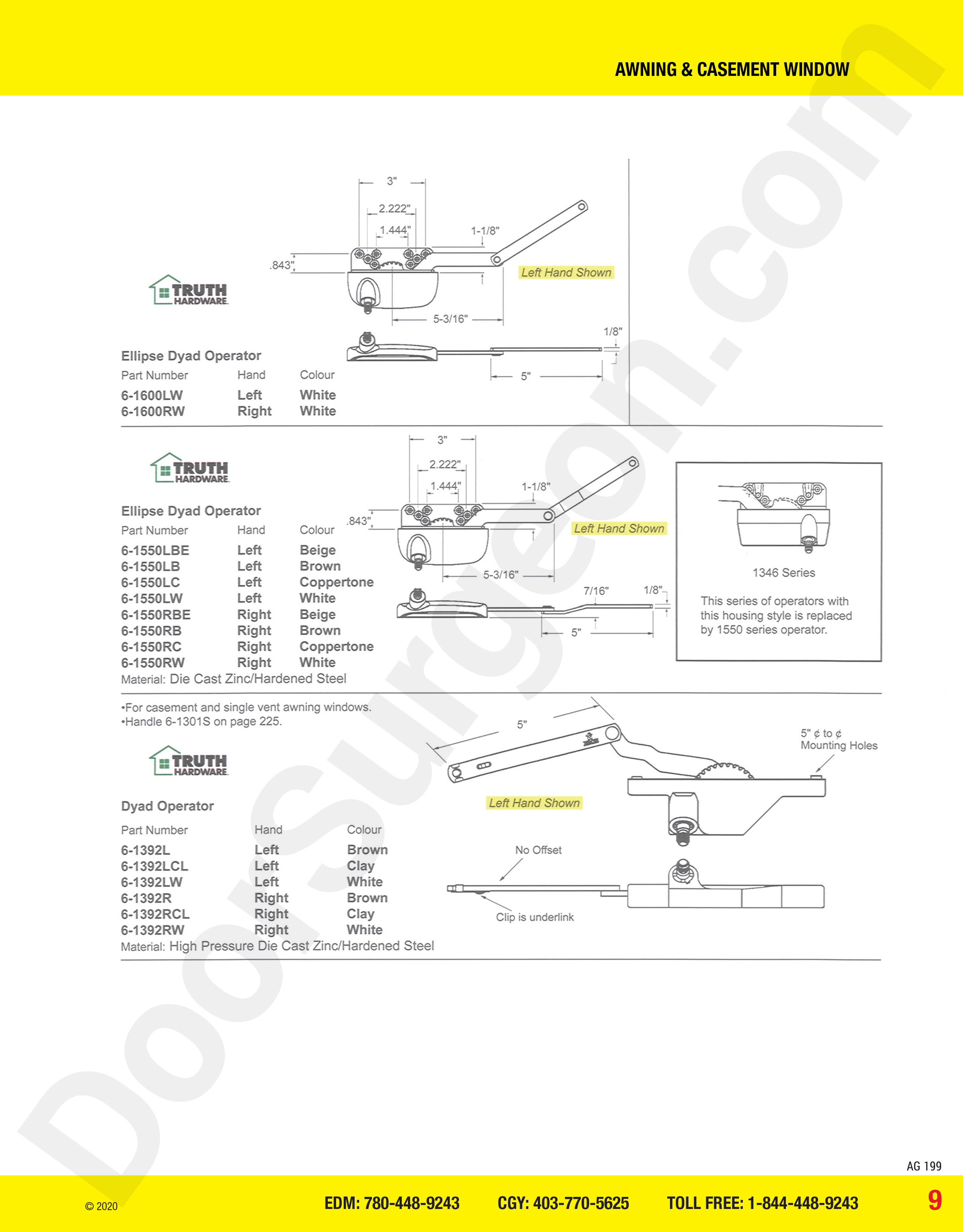 awning and casement window parts for ellipse operators