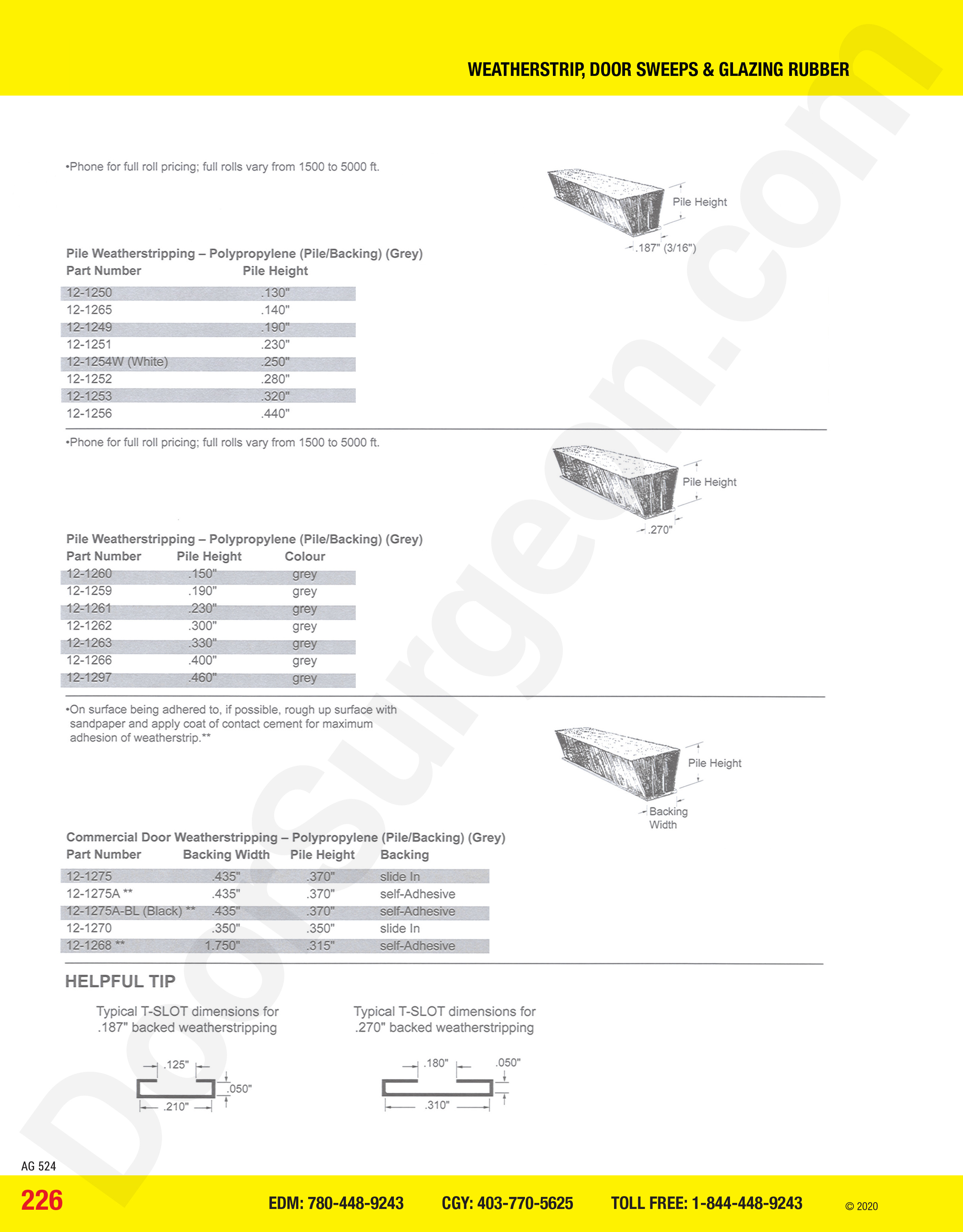 Polyproylene weatherstripping glazing rubber and door sweeps.