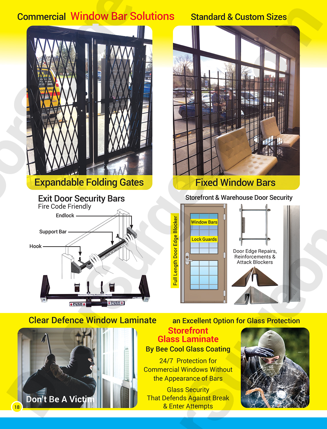 Commercial window bars, expandable folding gates, fixed window bars, exit door security bars.