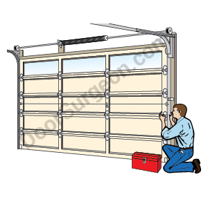 Door Surgeon garage door repairman working on garage-overhead door illustration