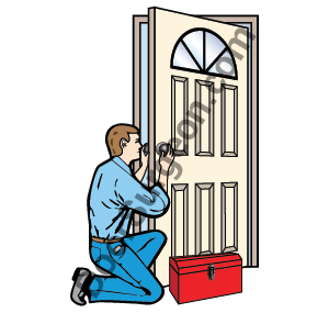 Door Surgeon man-door repair serviceman repairing a man-door illustration.