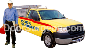 patio door repair service technician with mobile patio door service truck.