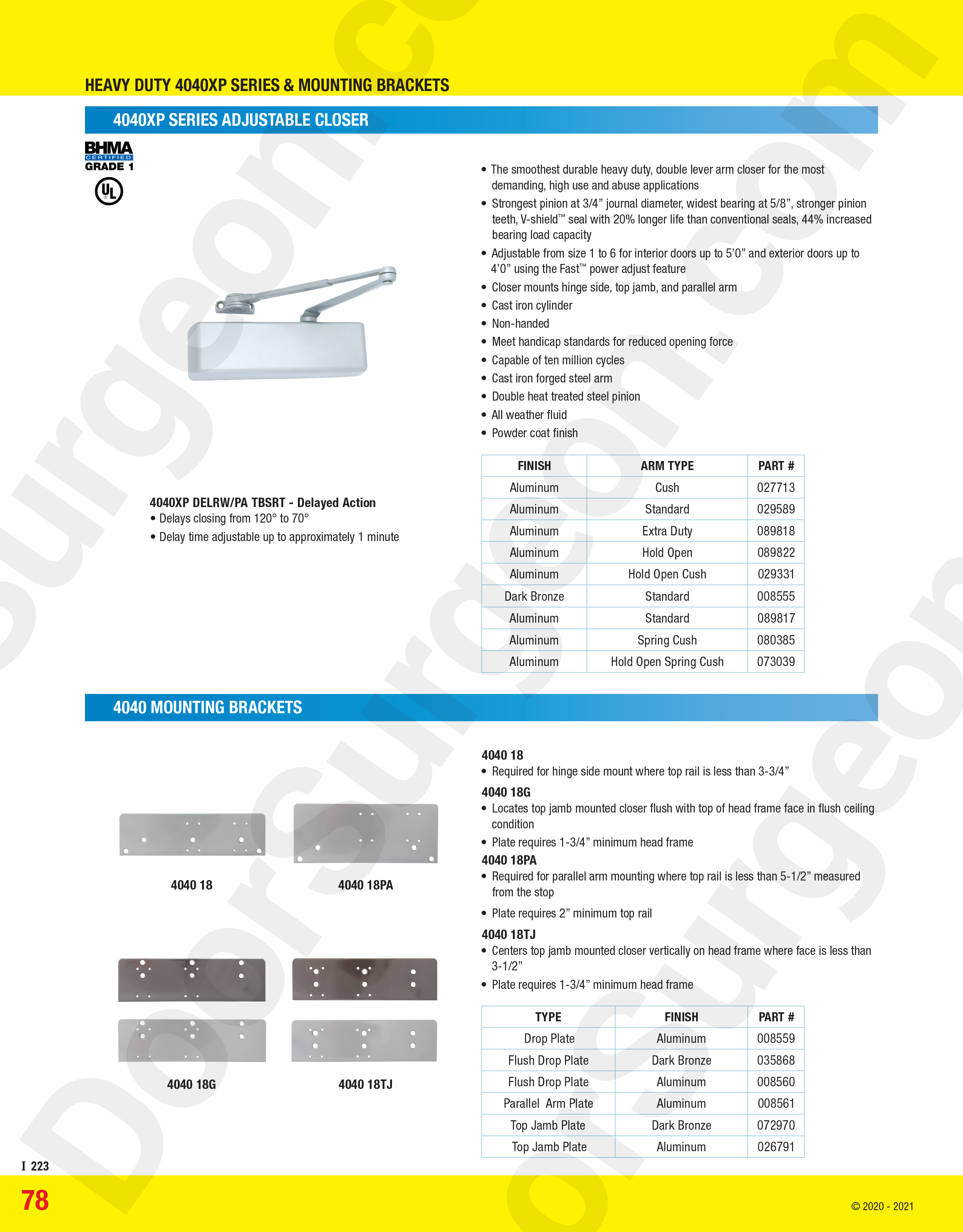 4040XP Series Adjustable Closer and mounting brackets.