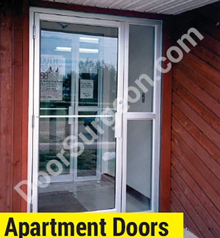 Glass aluminum apartment front doors.