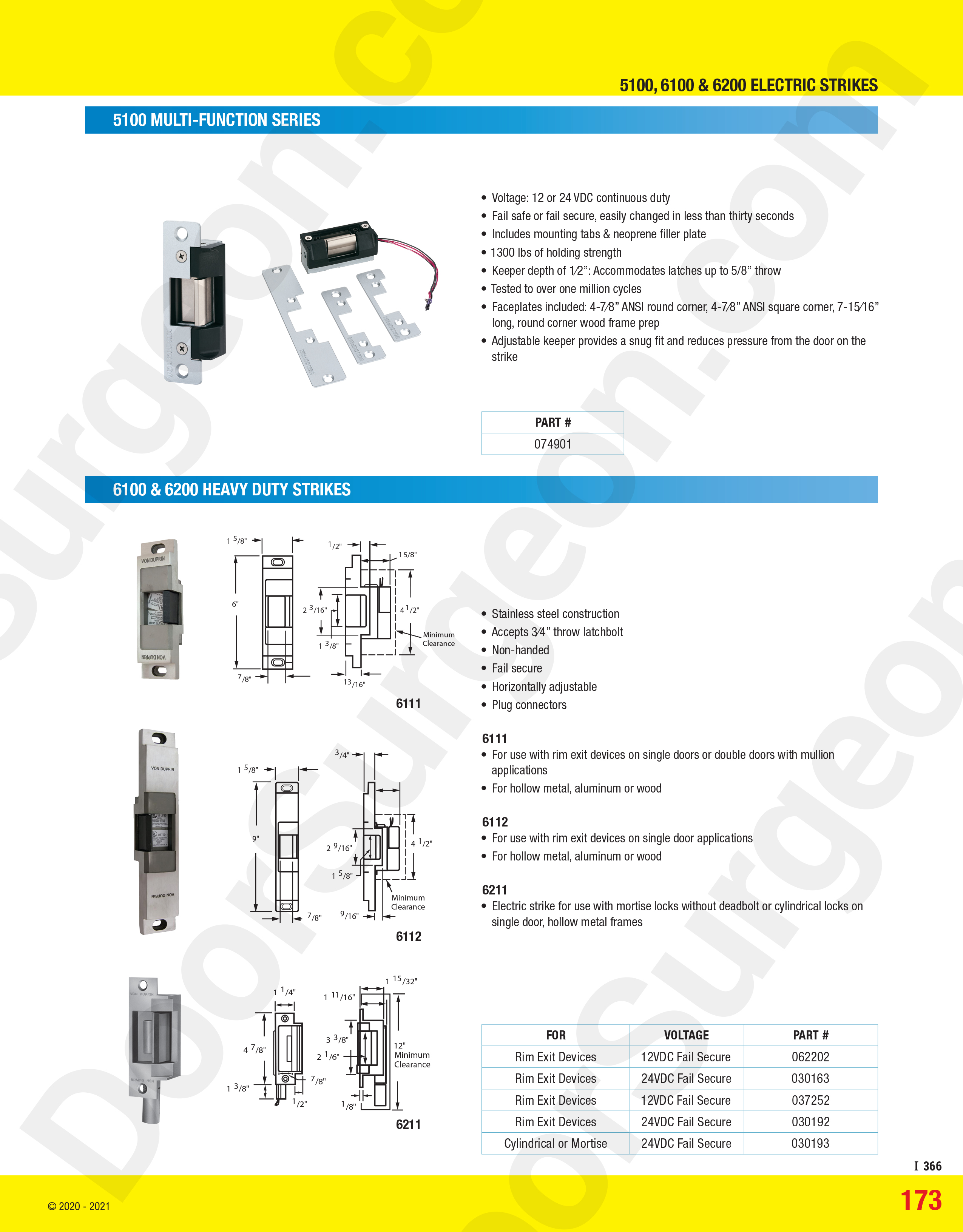 5100 Multi-function series - 6100 and 6200 Heavy duty strikes.