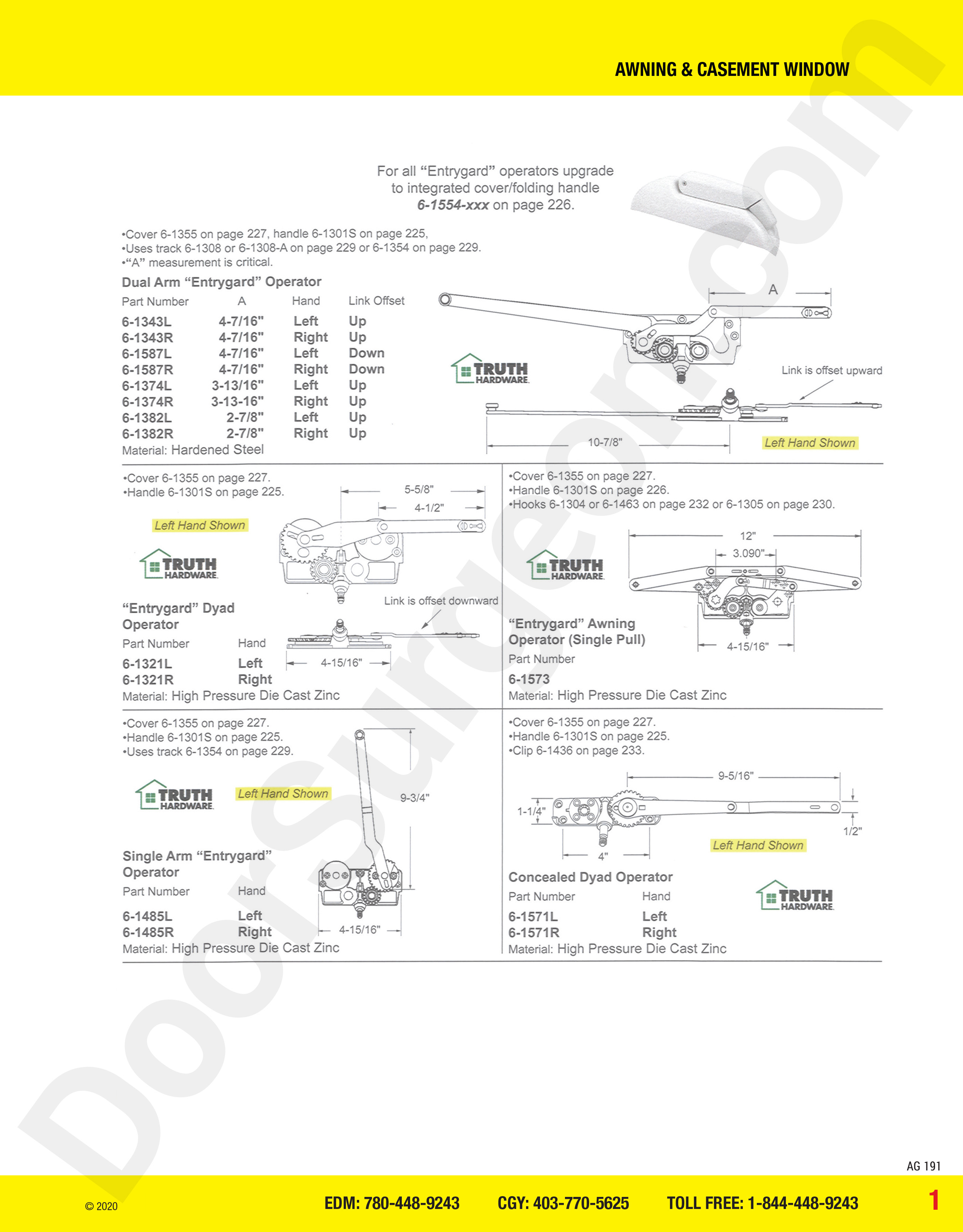 awning and casement window parts for entrygard operators upgrade Calgary