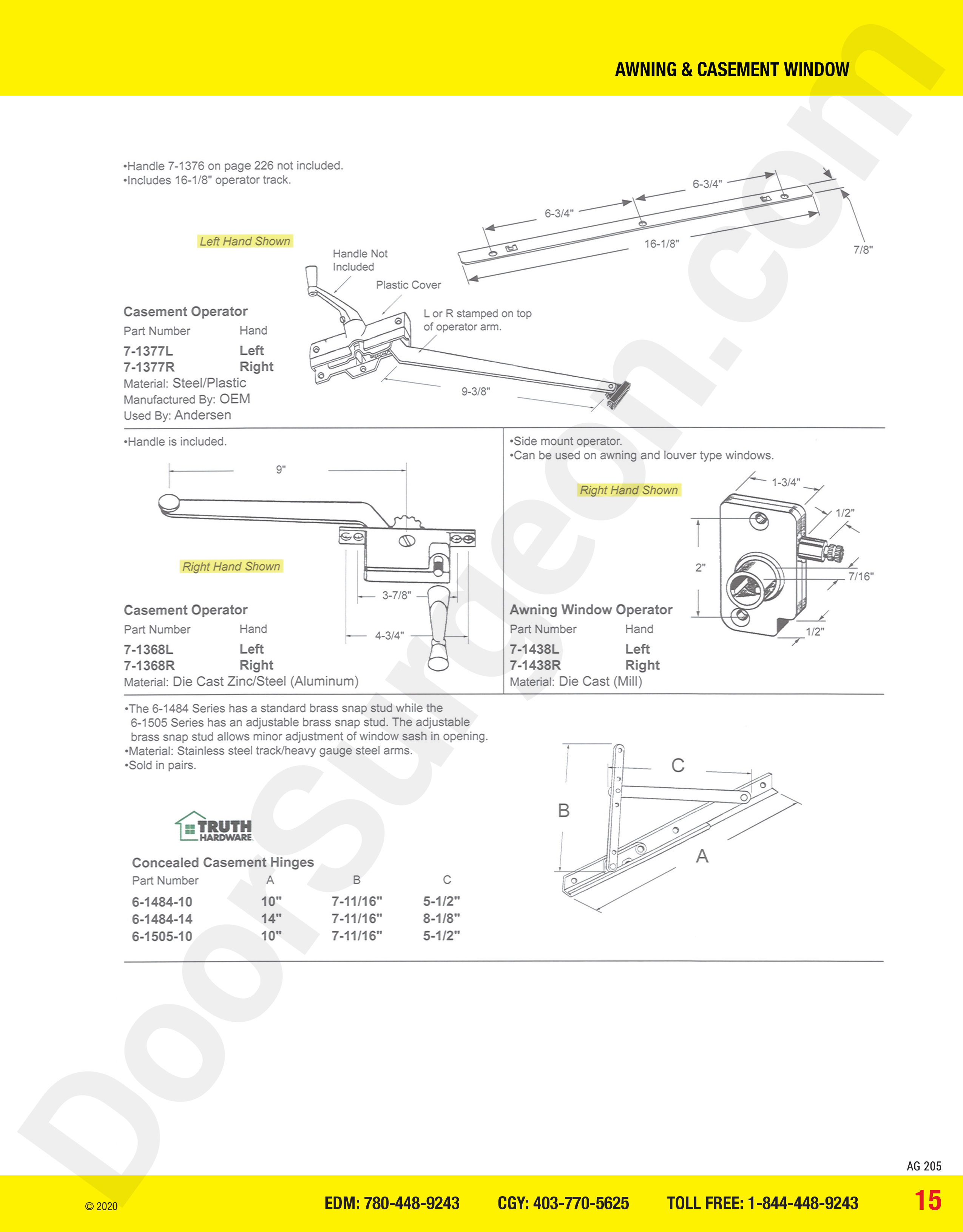 awning and casement window parts for operators Calgary