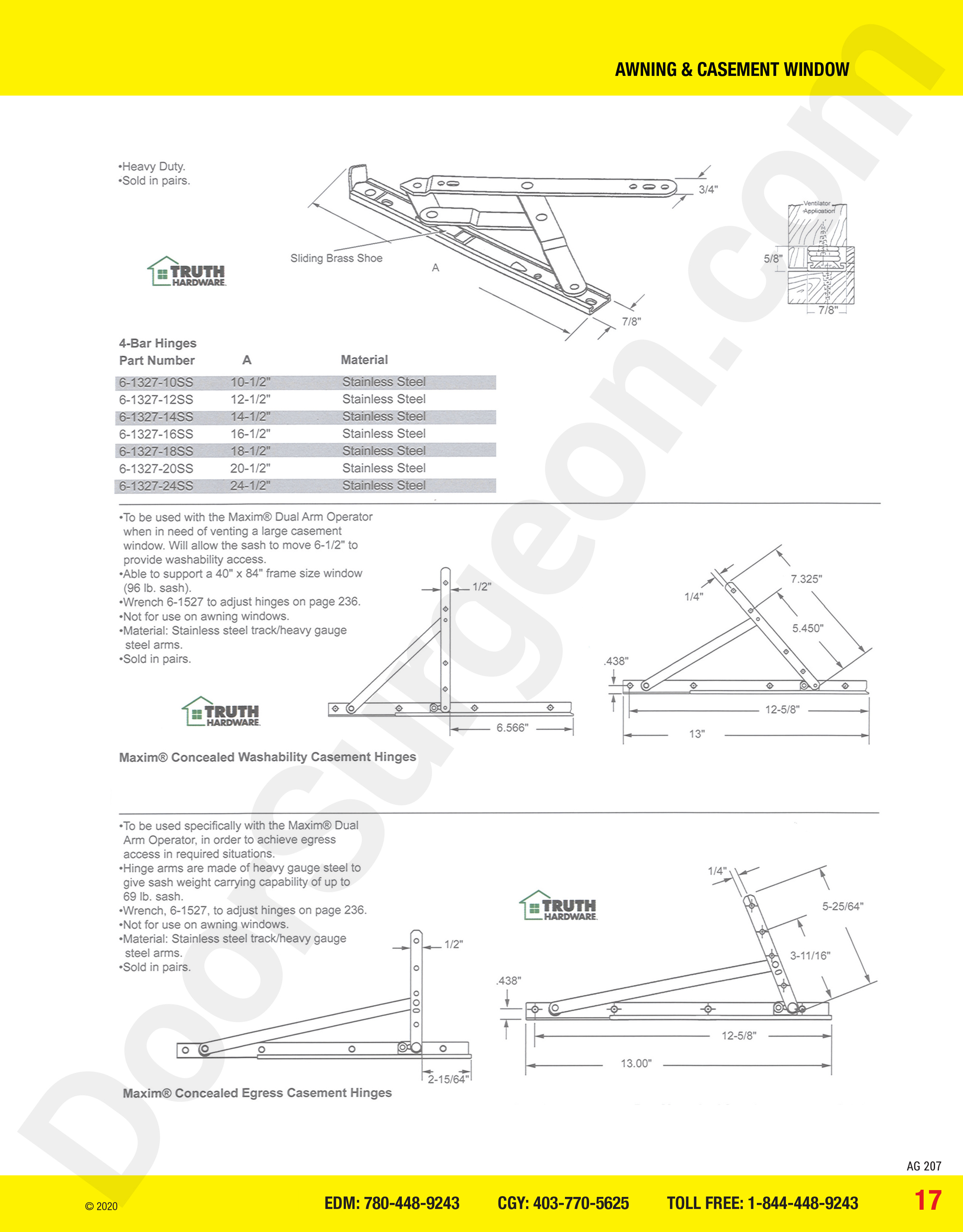 awning and casement window parts for maxim hinges Calgary