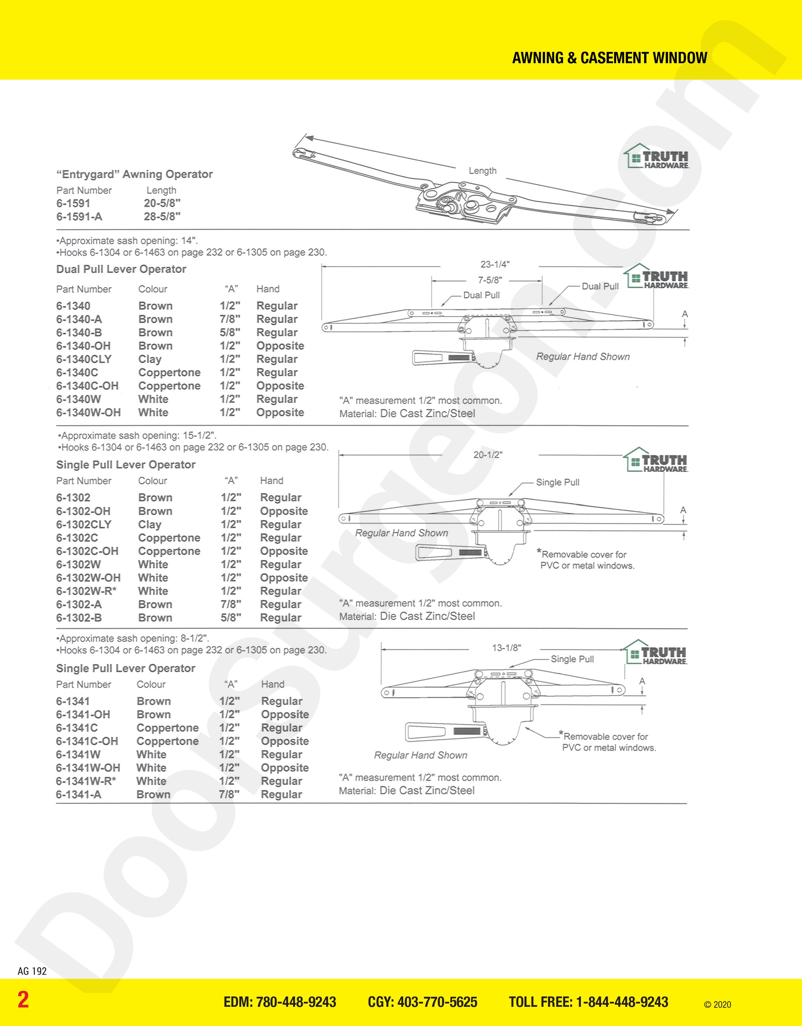 awning and casement window parts for entrygard operator Calgary
