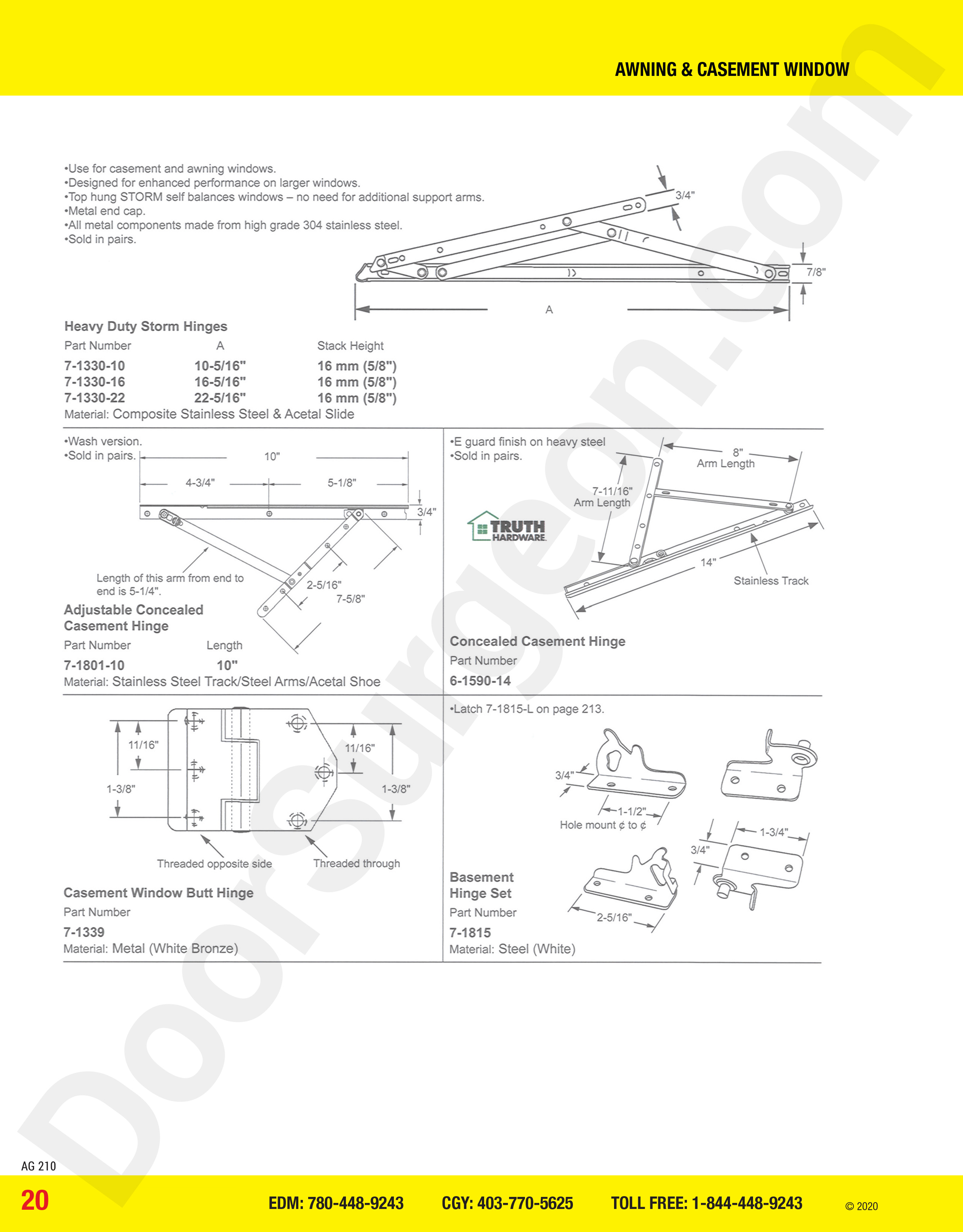 awning and casement window parts for storm hinges Calgary