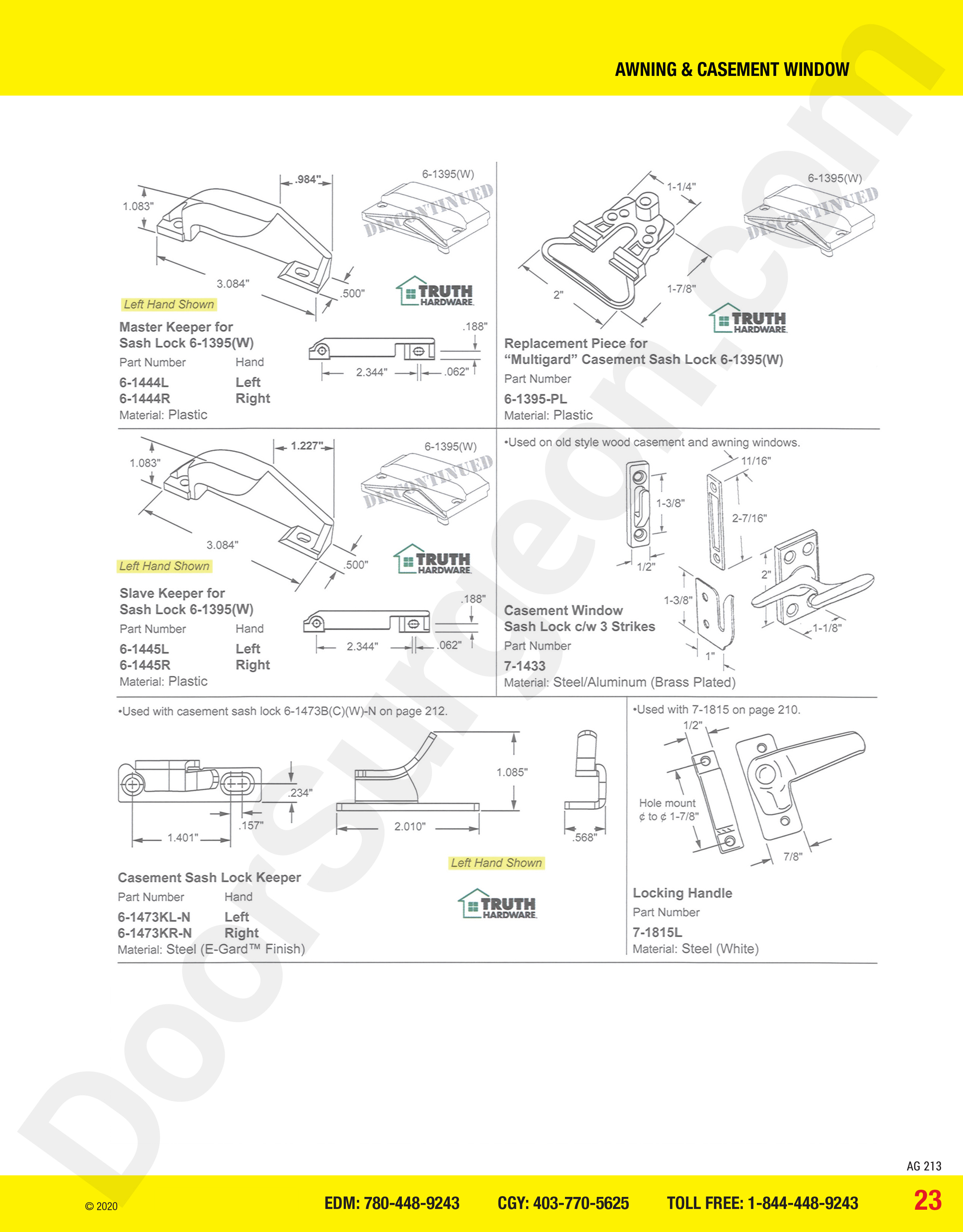 awning and casement window parts for sash locks Calgary