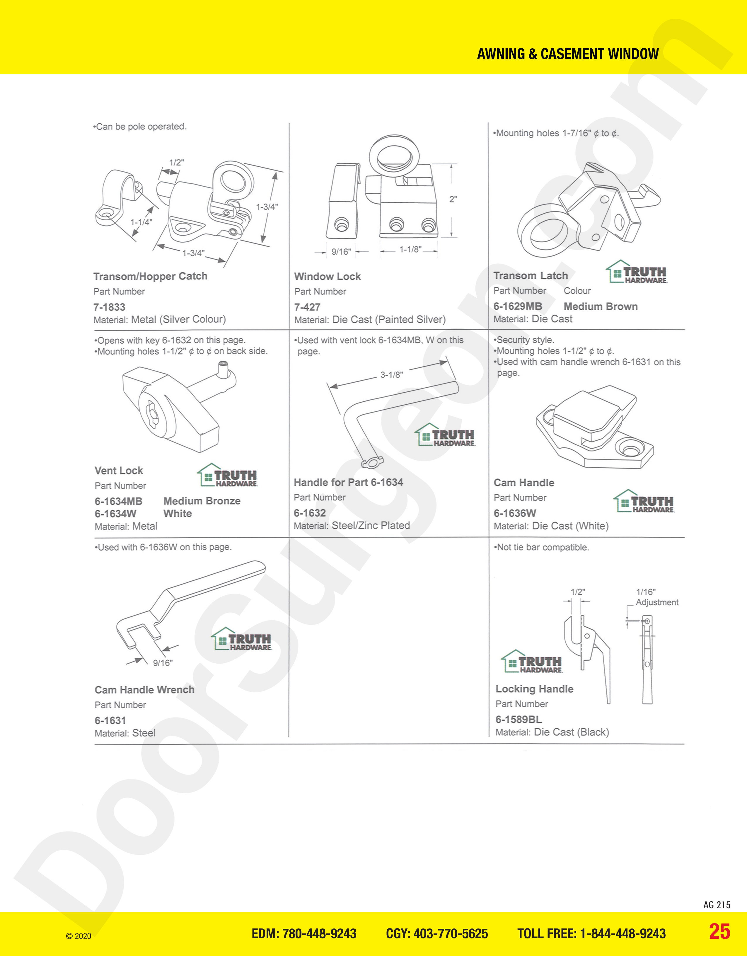 awning and casement window parts for catch, latch, lock and handle Calgary