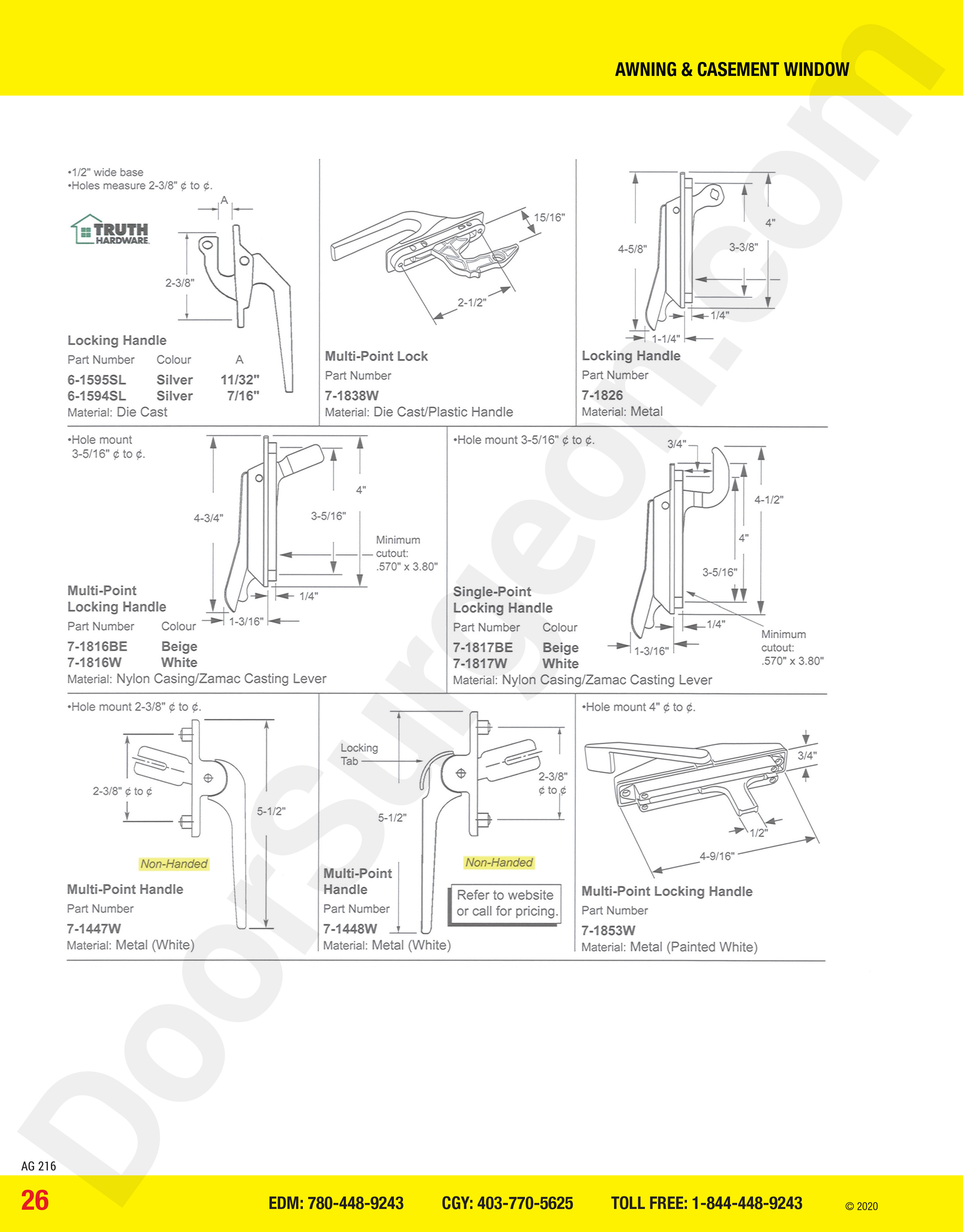 awning and casement window parts for locking handles