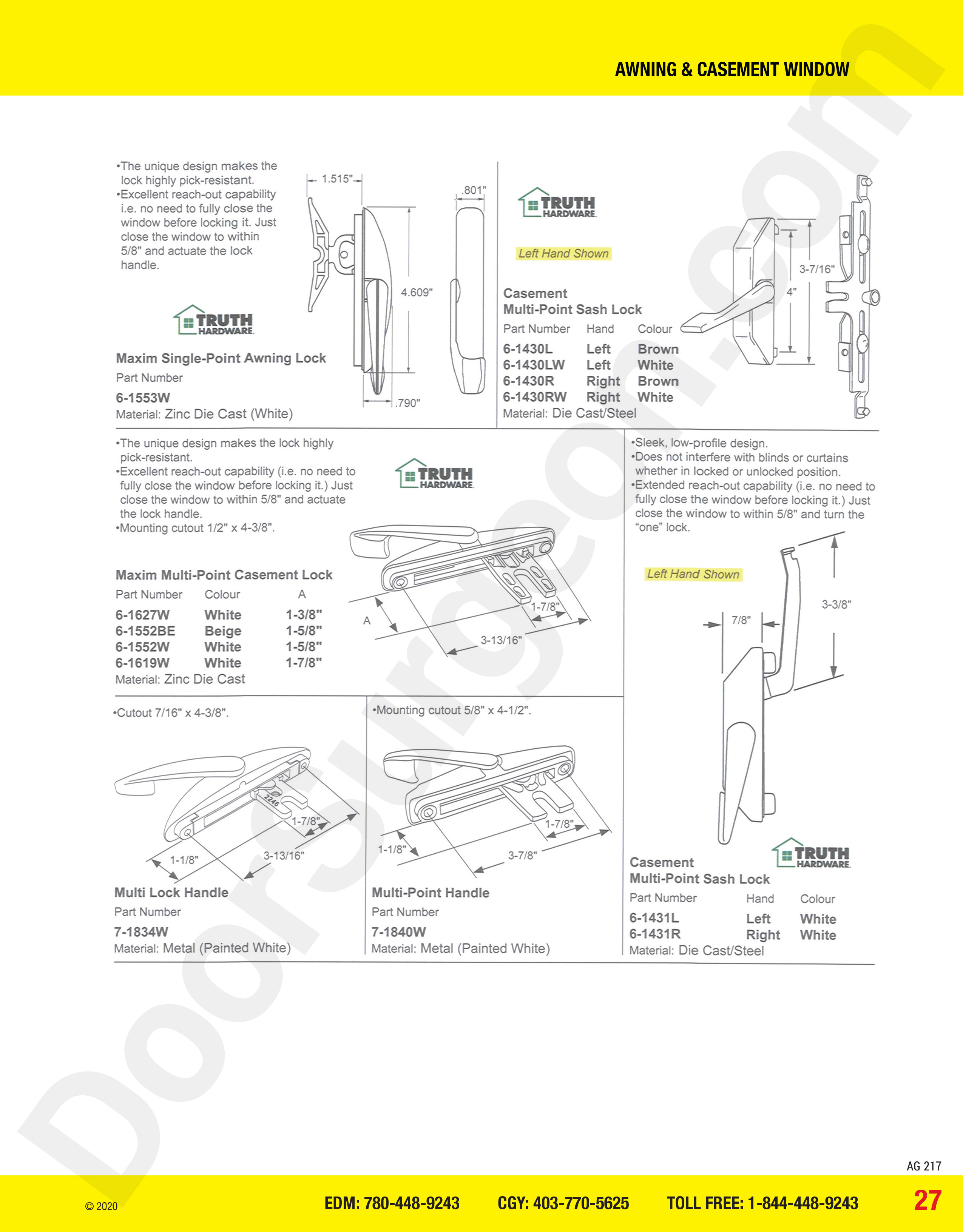 awning and casement window parts for locks