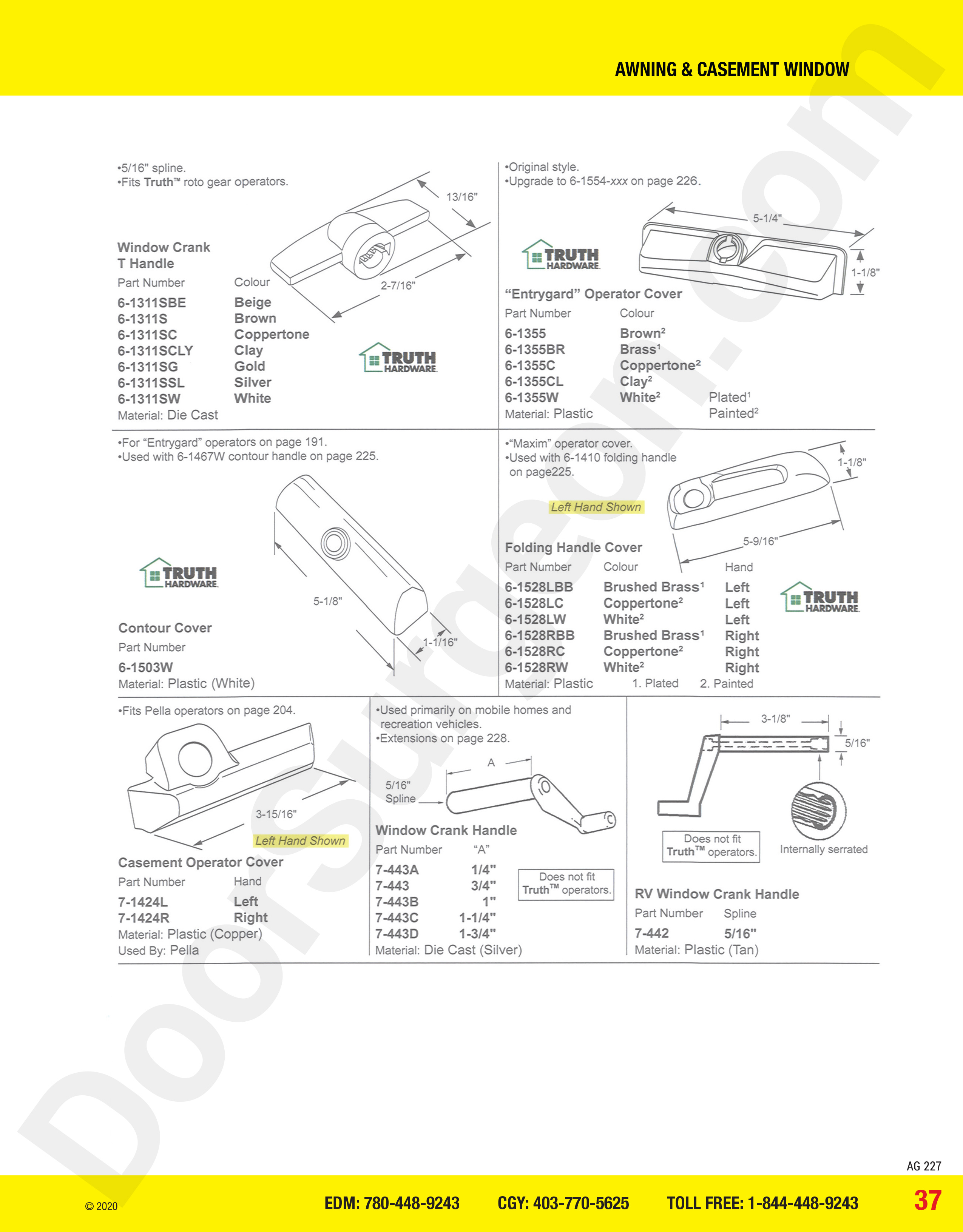 awning and casement window parts for covers and handles Calgary