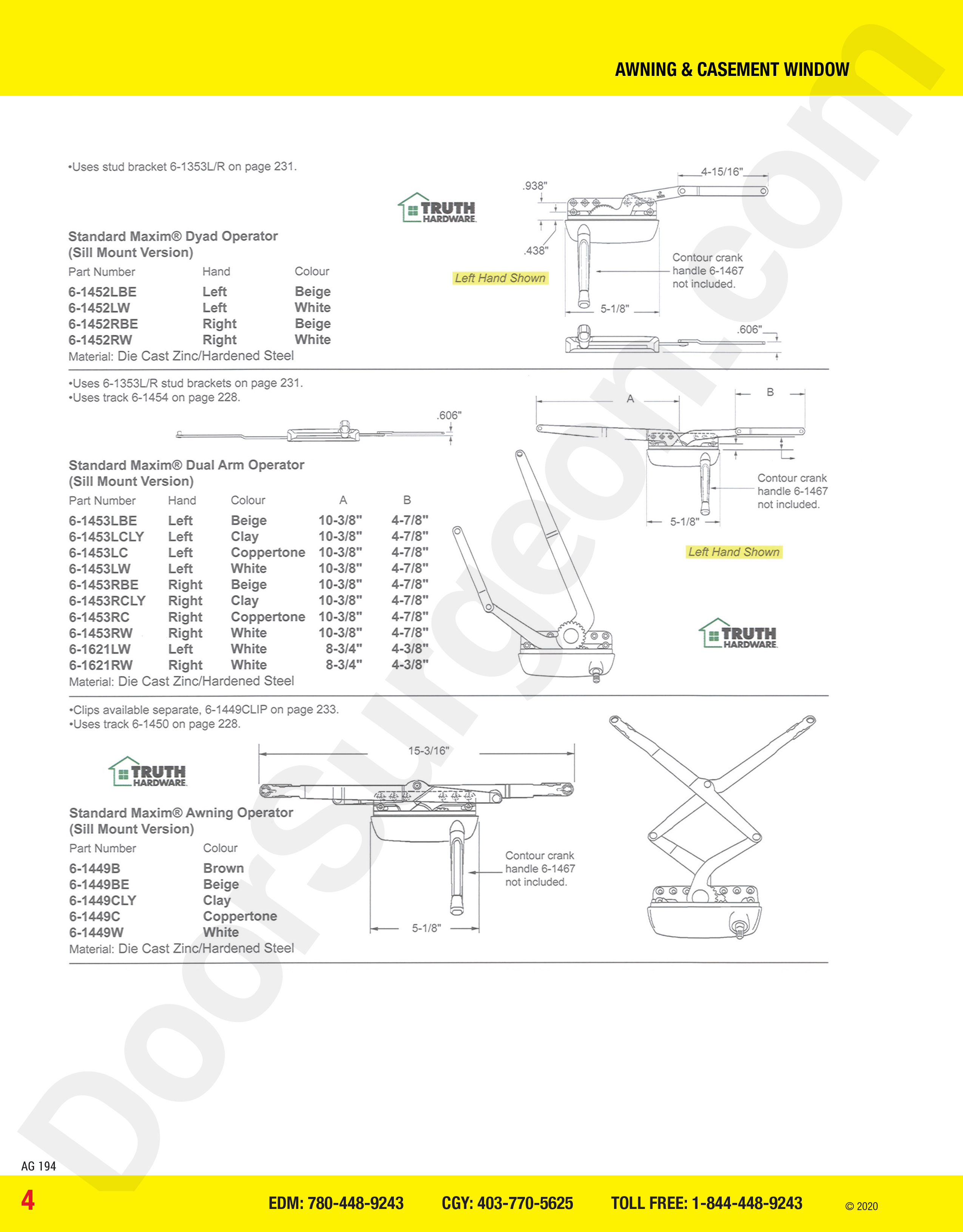 awning and casement window parts for maxim operators Calgary