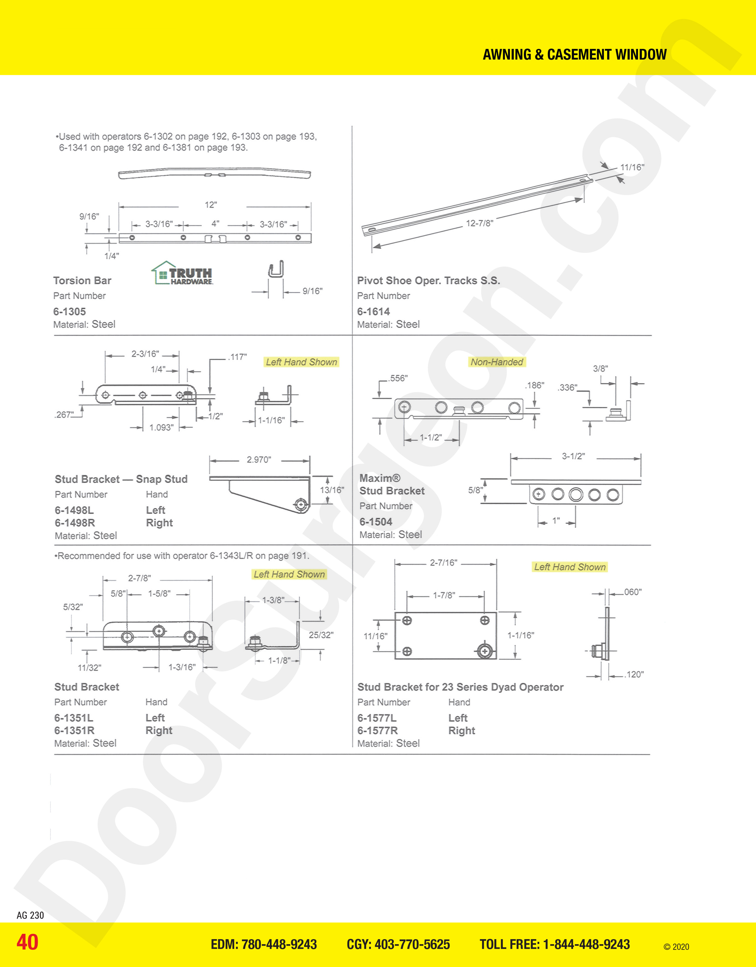 awning and casement window parts for stud brackets Calgary