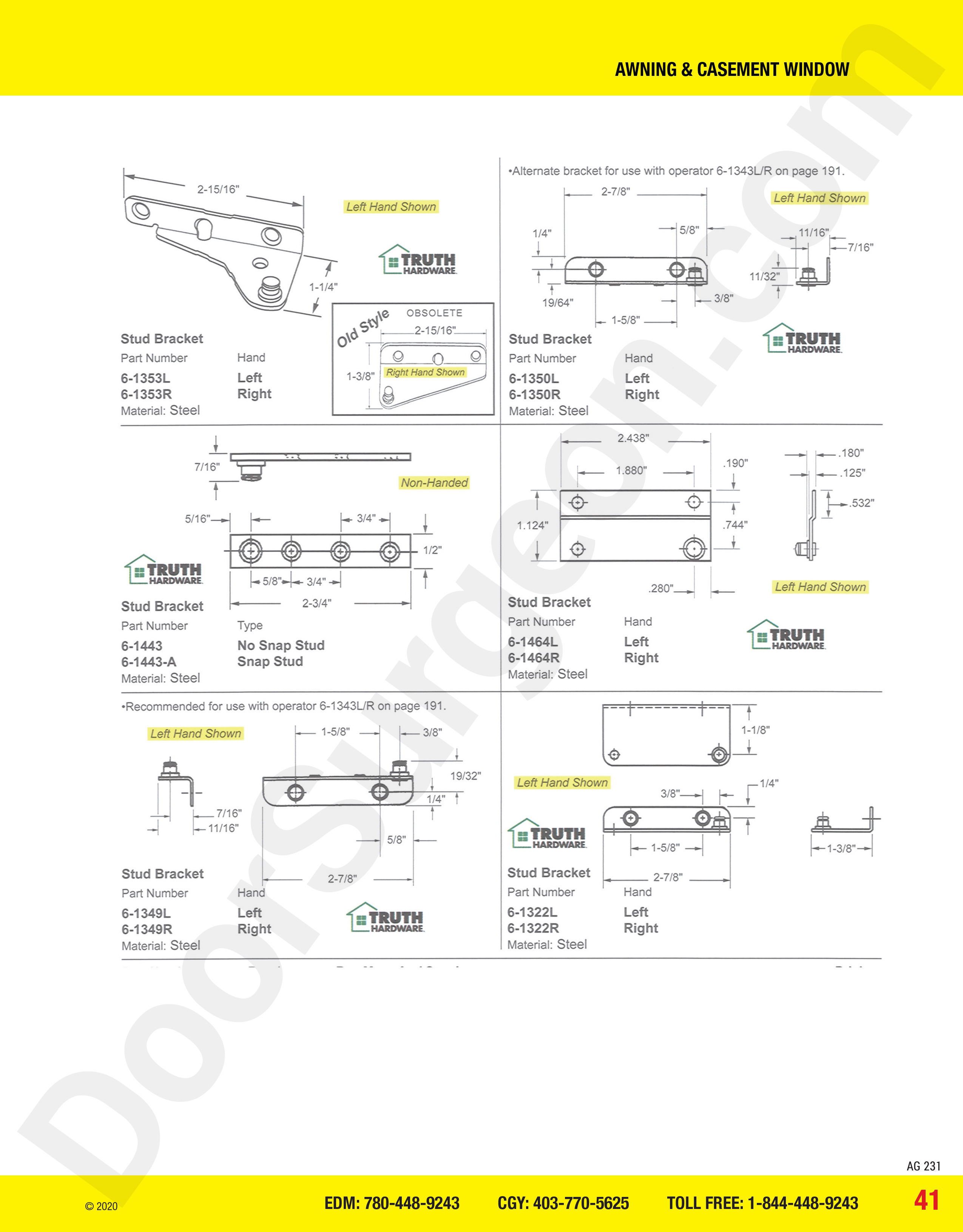 awning and casement window parts for truth hardware stud brackets Calgary