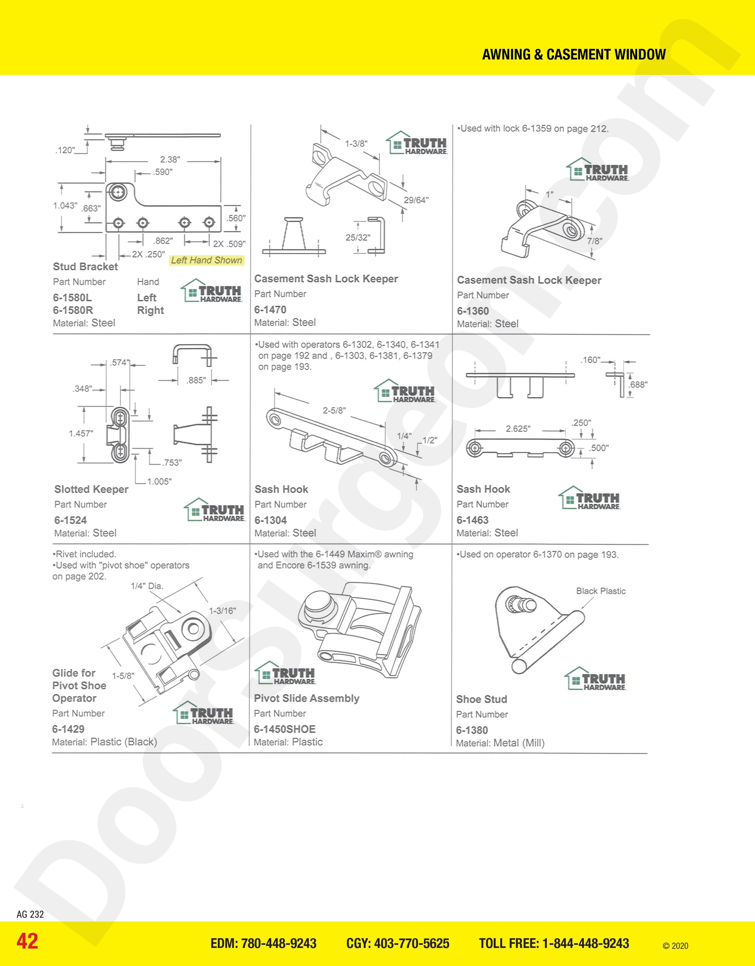 awning and casement window parts for truth hardware keepers Calgary