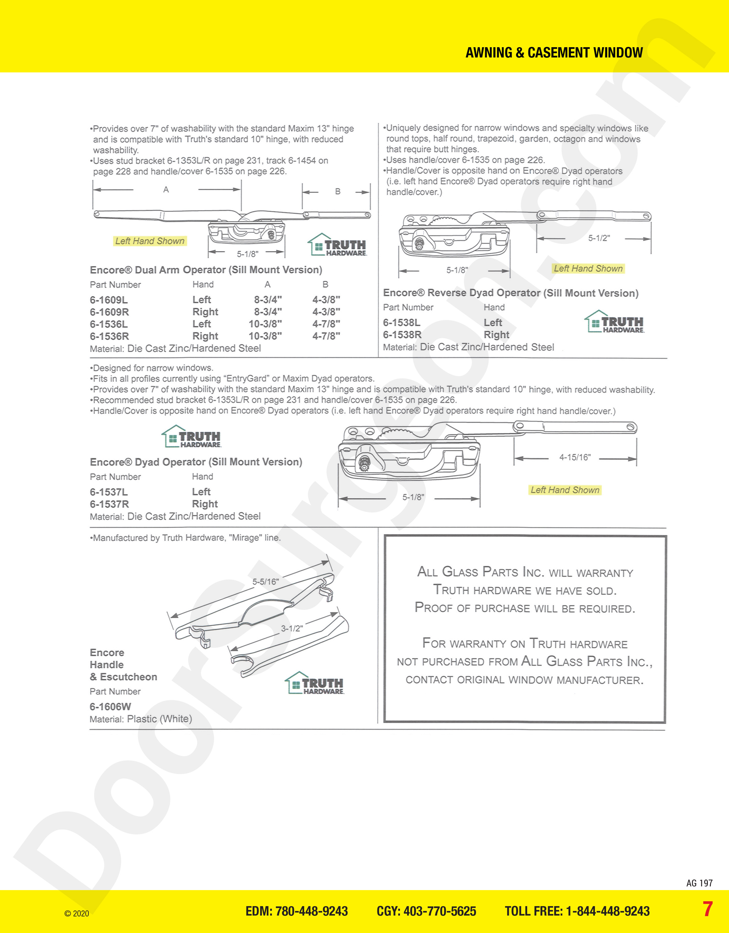 awning and casement window parts for encore operators Calgary