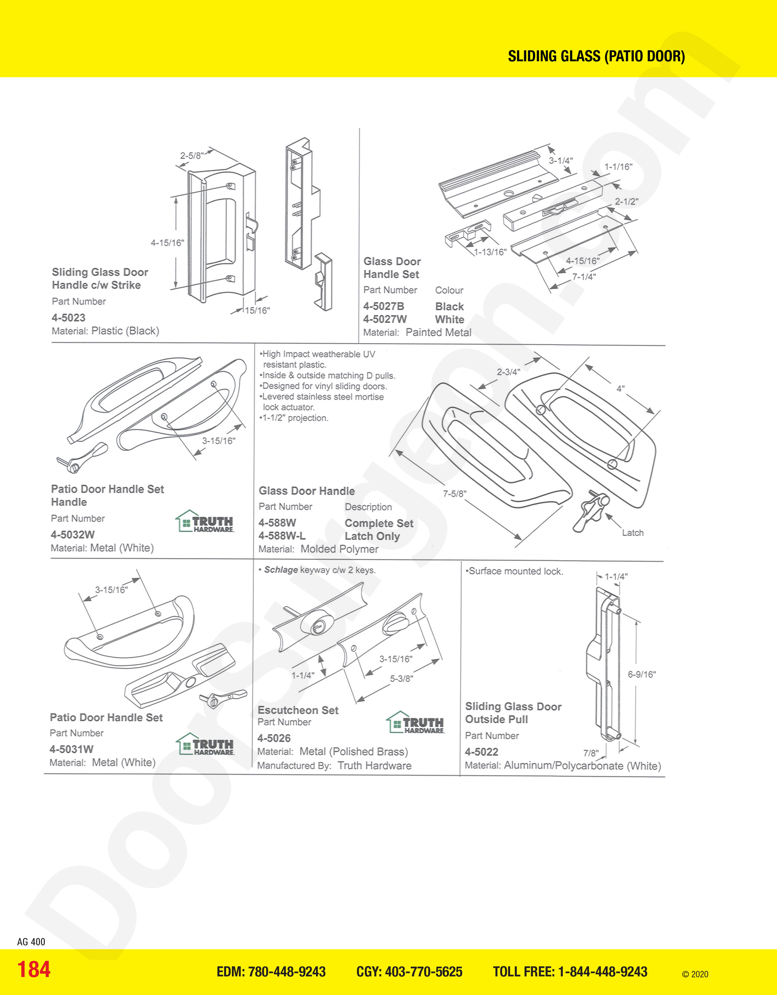 Sliding Glass and Patio Door handle sets Calgary
