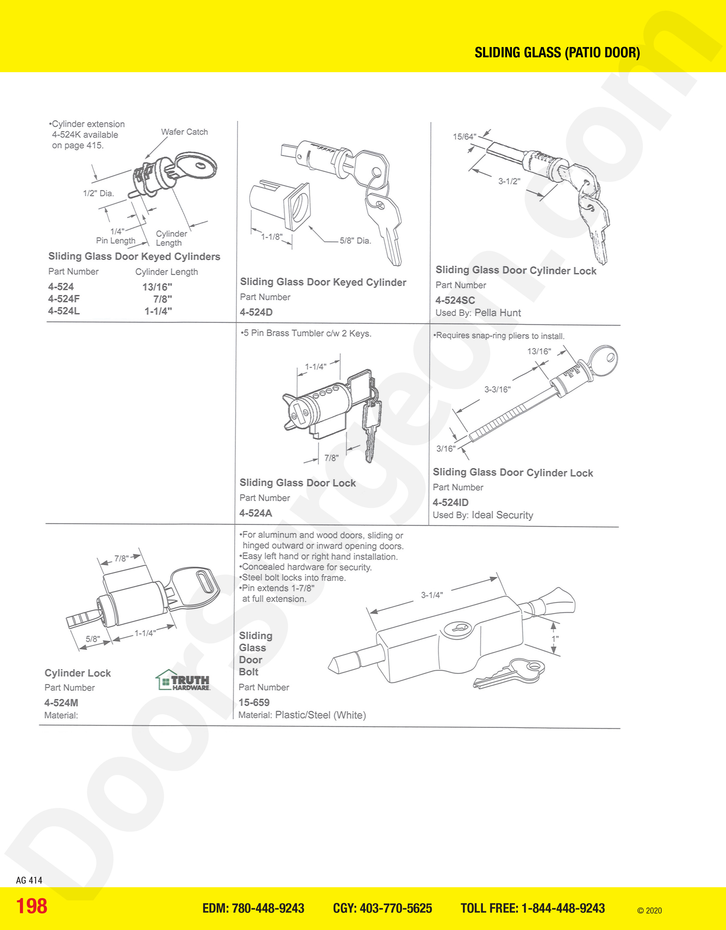 Sliding Glass and Patio Door keyed cylinders Calgary