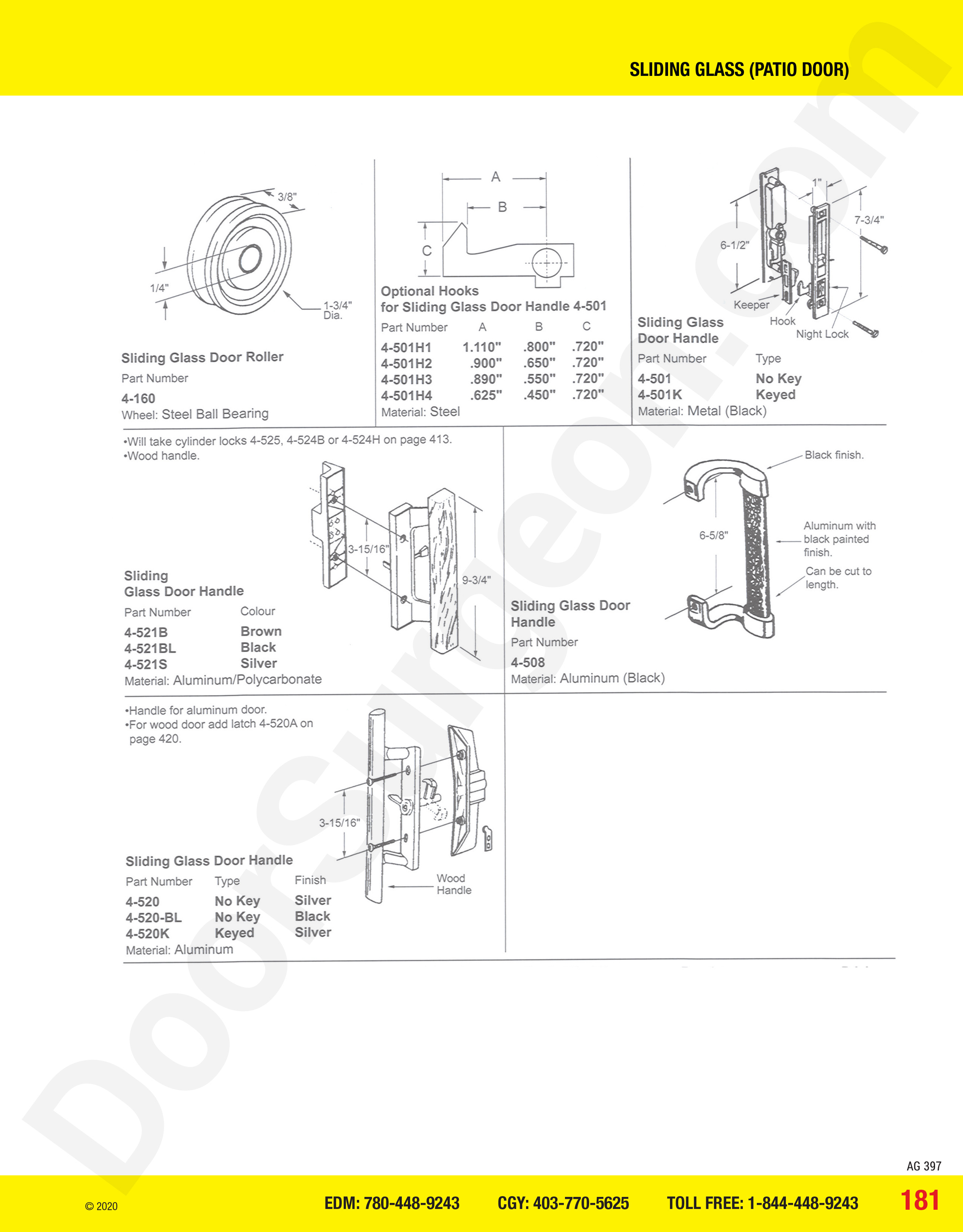 Sliding Glass and Patio Door handles Calgary