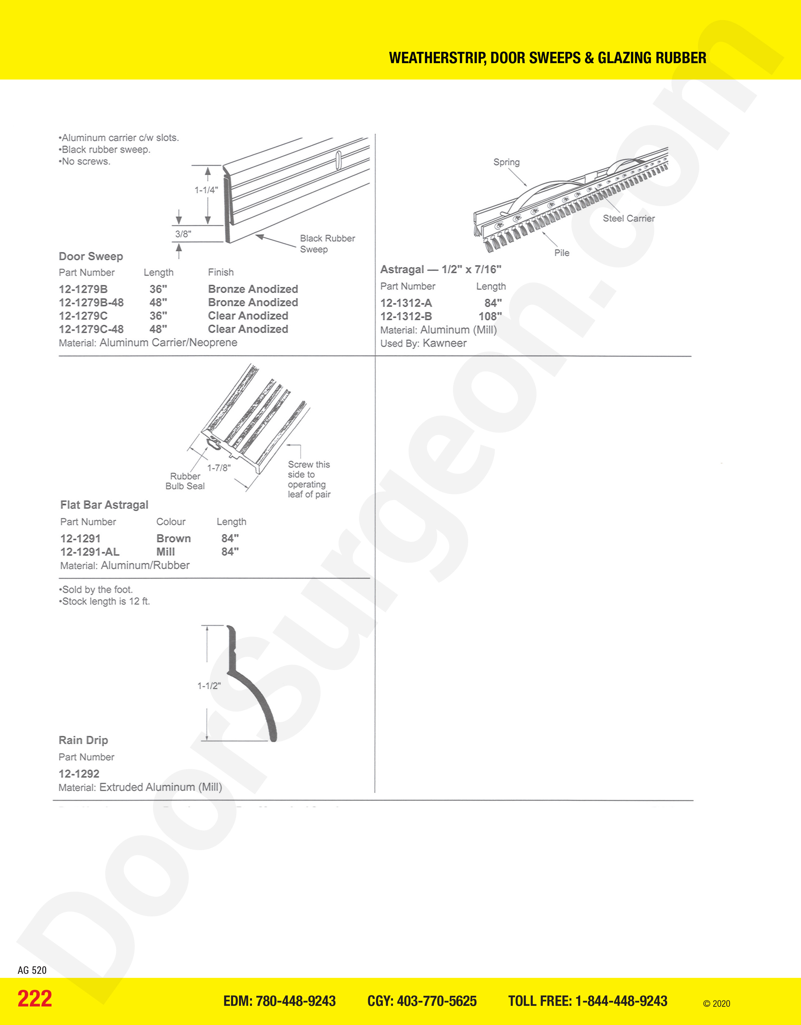 weathersrip door sweeps and glazing rubber astragal parts Calgary