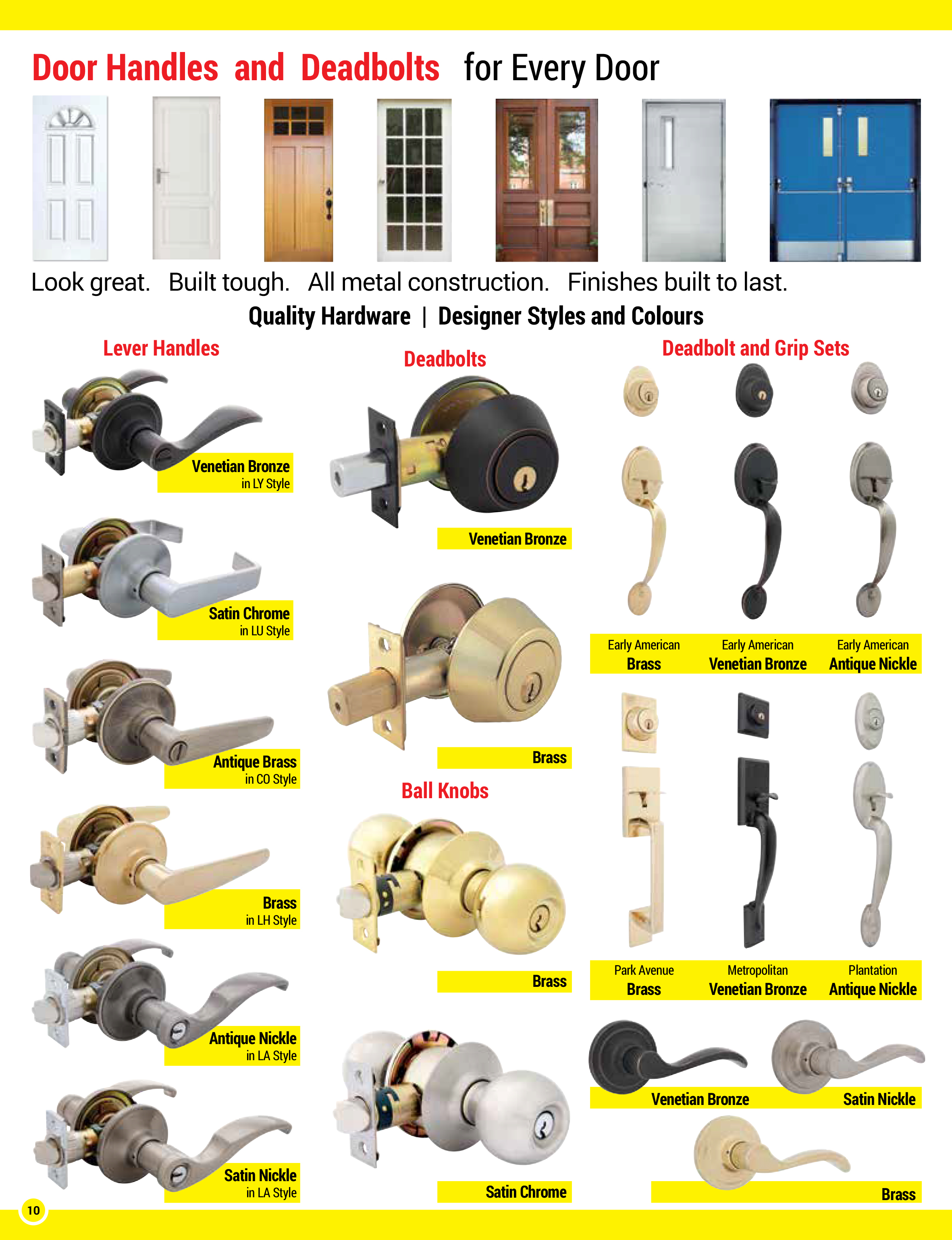 Elegant grip sets, grade 1 deadbolts, lever handles and ball knobs. Door Surgeon sales and service.