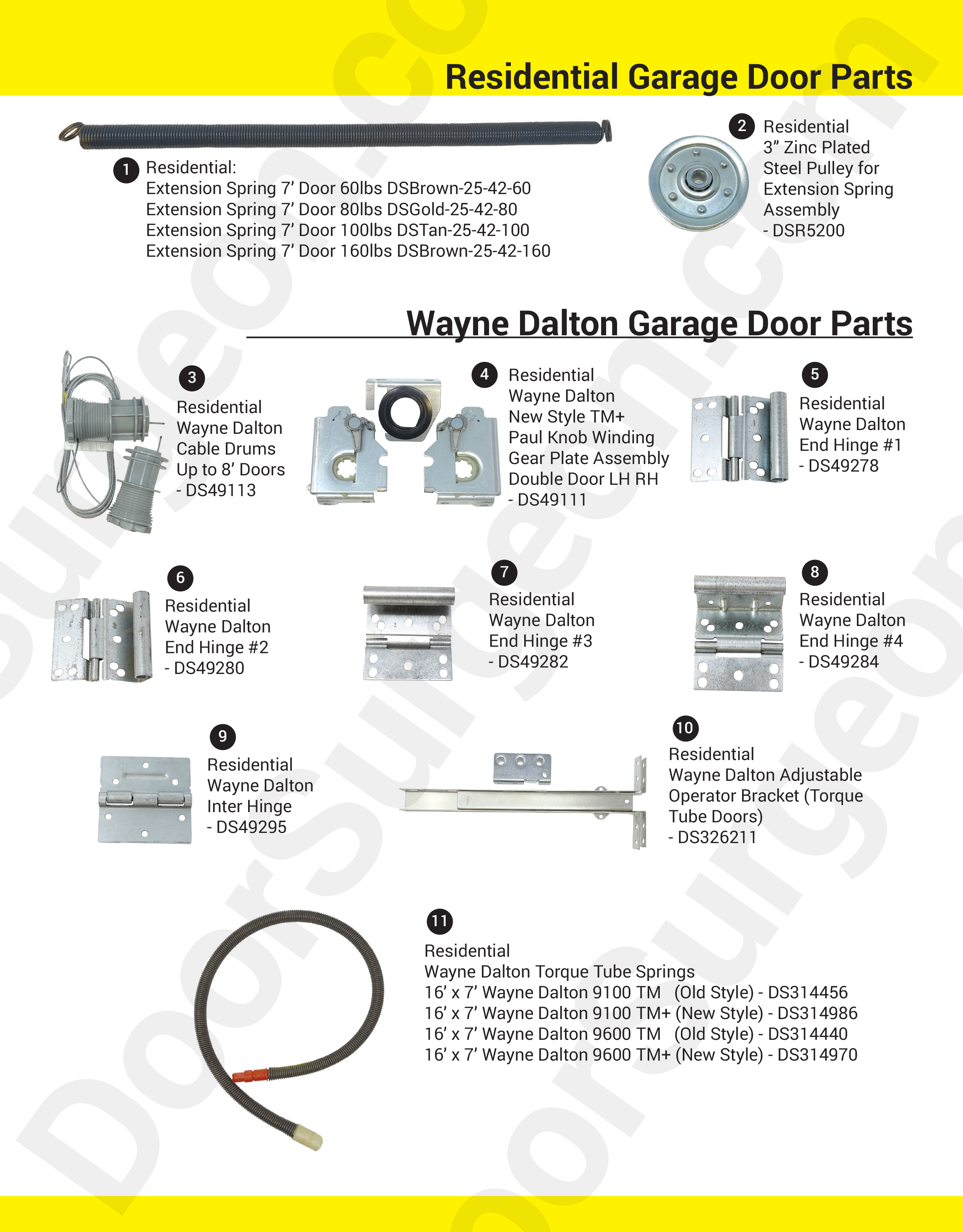 Door Surgeon carry common replacements residetntial garage doors, drums, cables, springs and hinges.