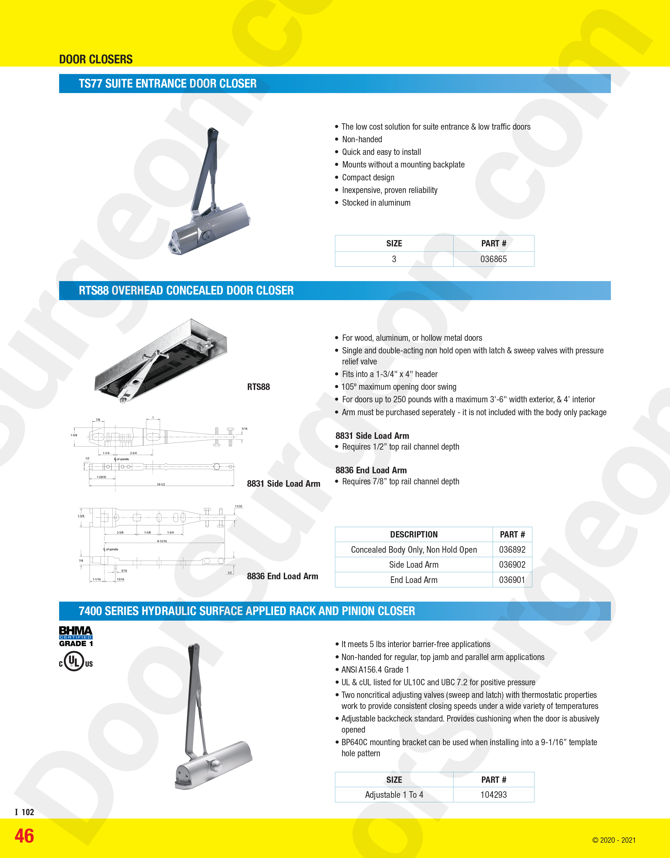 TS77 suite entrance closer, RTS88 overhead concealed closer and 7400 series hydraulic surface closer