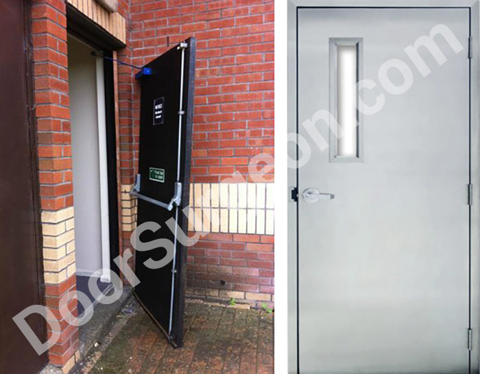 Break-and-enter door repair for commercial door and warehouse doors.