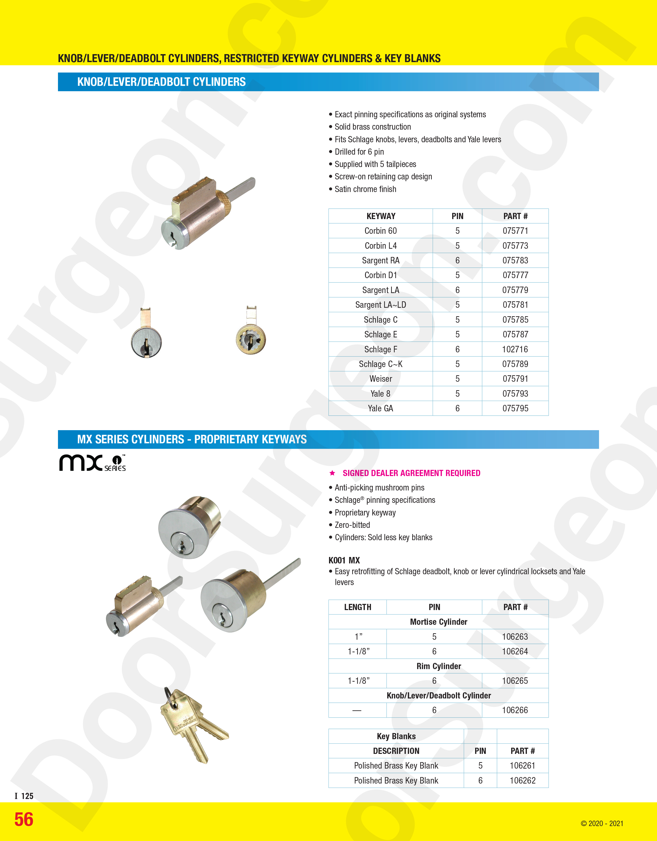 GMS KIK Mortise cylinder cams and key blanks