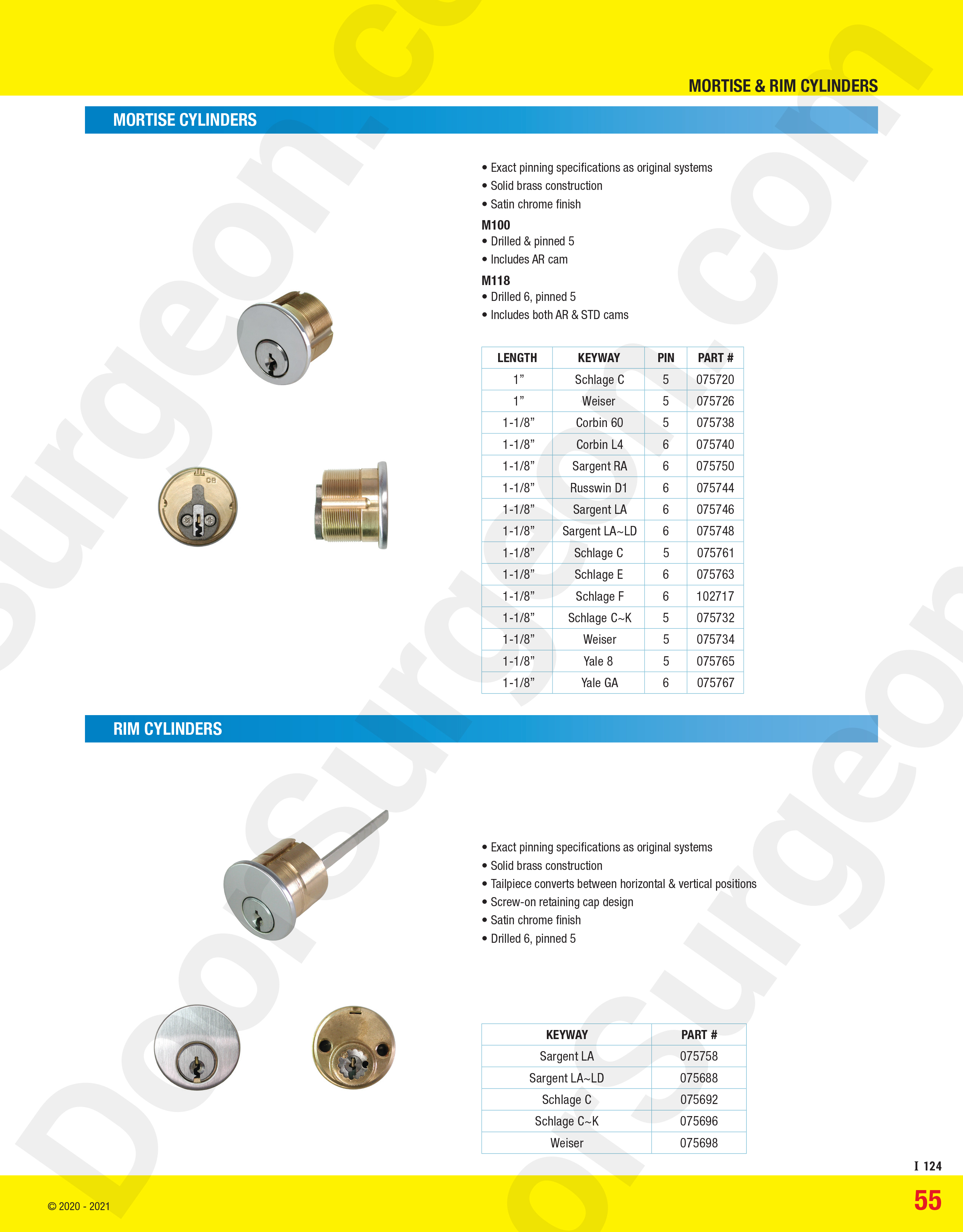 GMS Mortise cylinder cams and key blanks