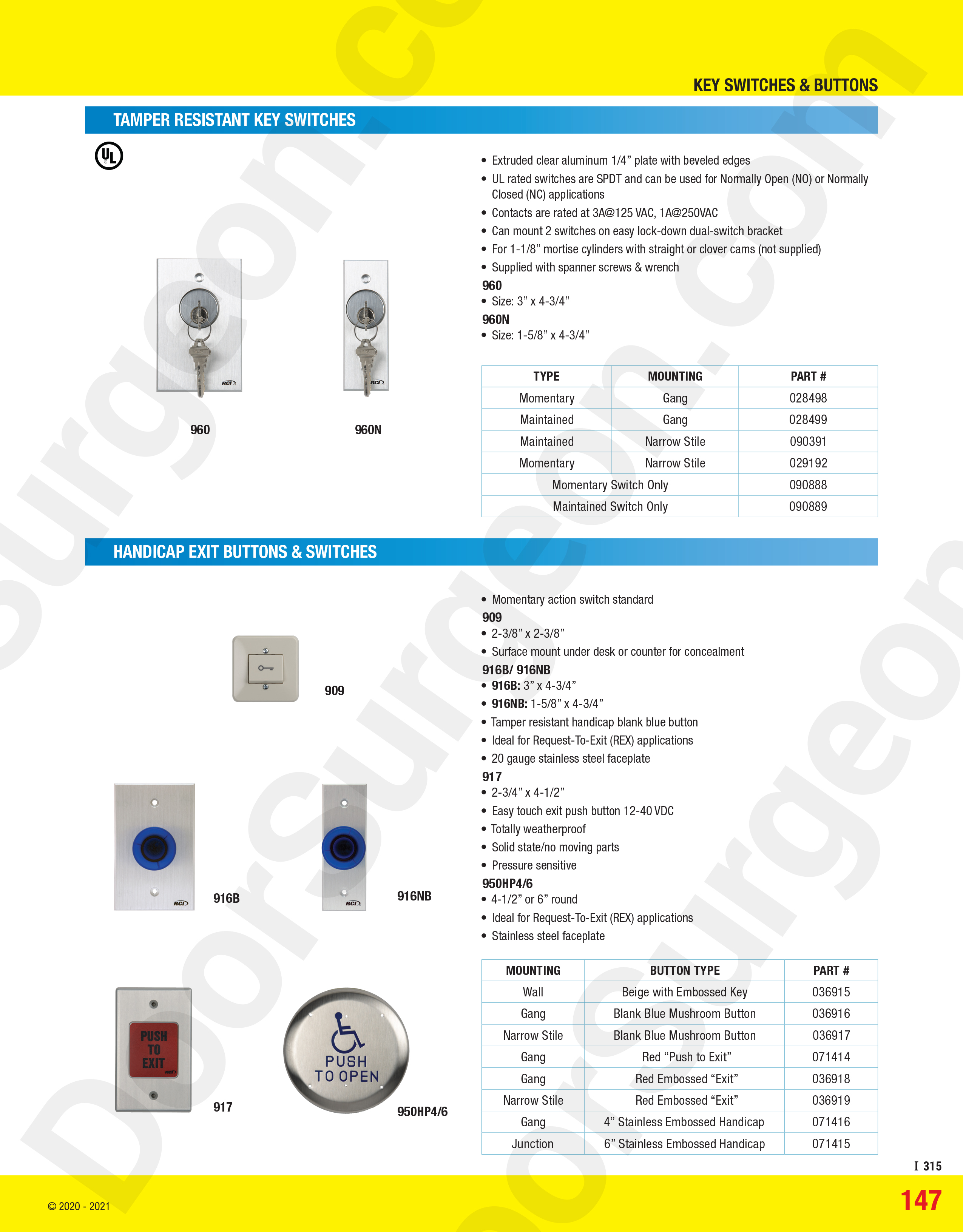 Tamper Resistant key switches, handicap exit buttons and switches Calgary