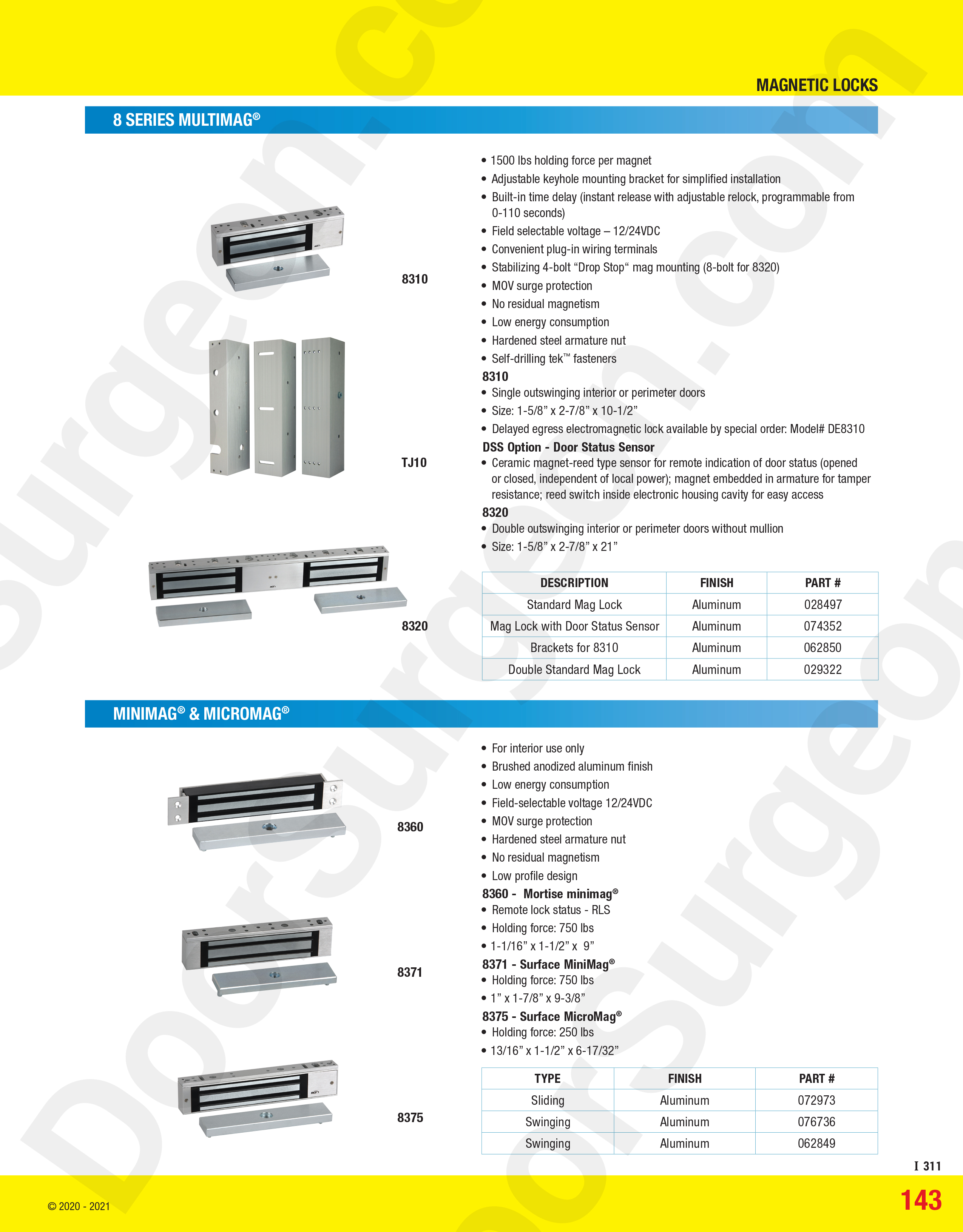 Magnetic locks - 8 series multi-mag, mini-mag & micro-mage.